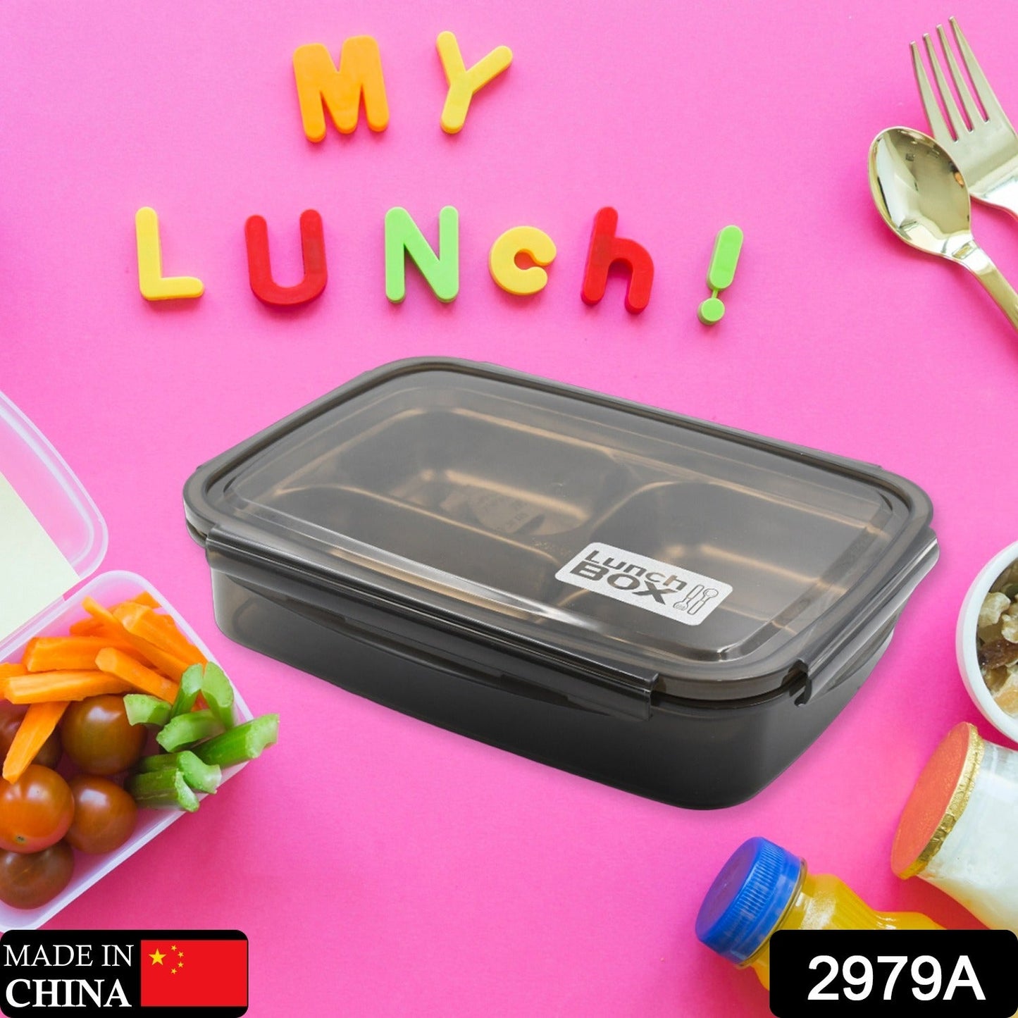 Black Transparent 4 Compartment Lunch Box for Kids and adults, Stainless Steel Lunch Box with 4 Compartments For Office, Travel, School, Home - Springkart 