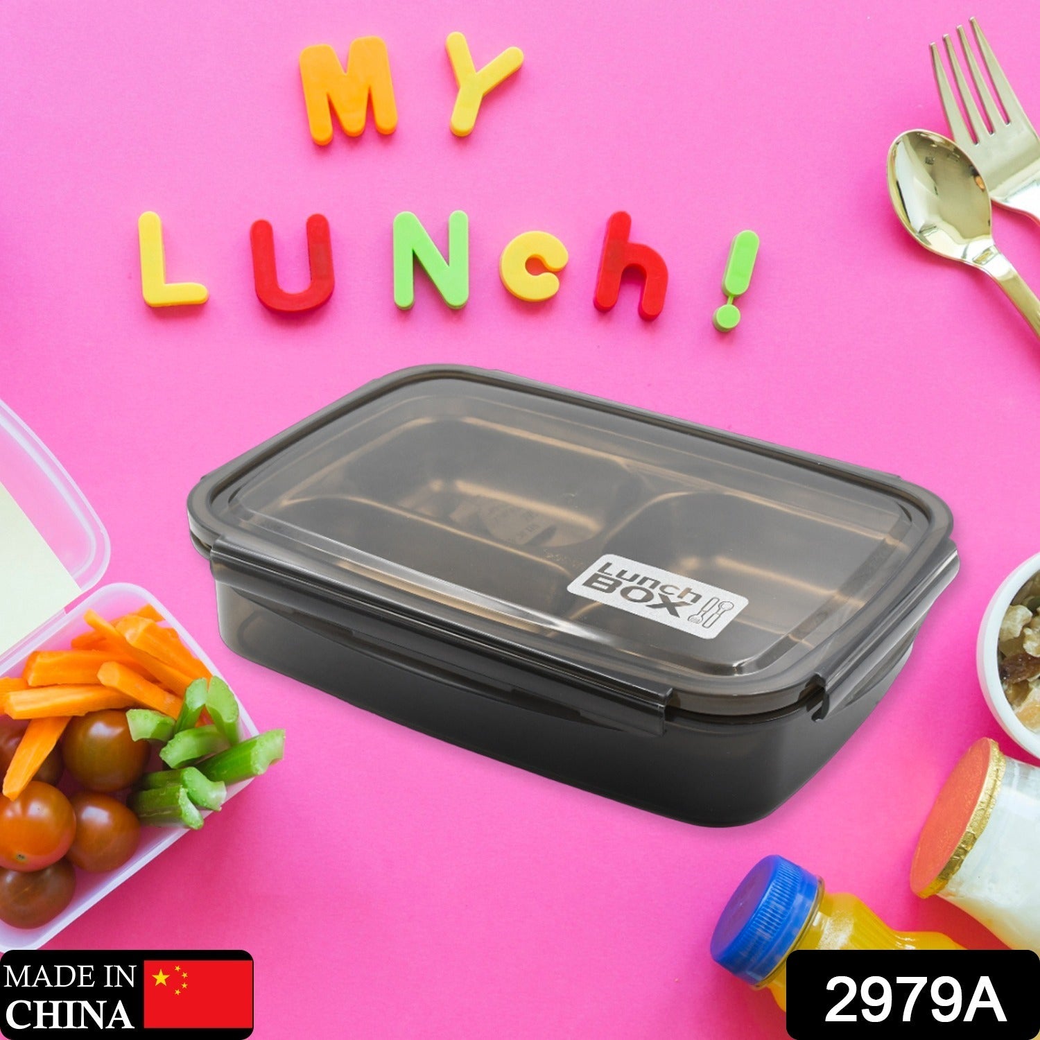 Black Transparent 4 Compartment Lunch Box for Kids and adults, Stainless Steel Lunch Box with 4 Compartments For Office, Travel, School, Home - Springkart 