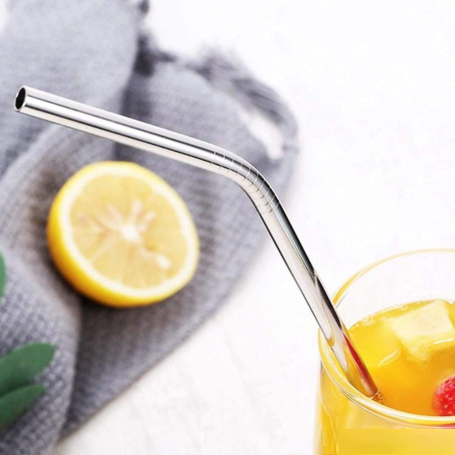 1733 Reusable Stainless Steel Drinking Straws Bent (4 Bent Straws 1 Brush) - Springkart 
