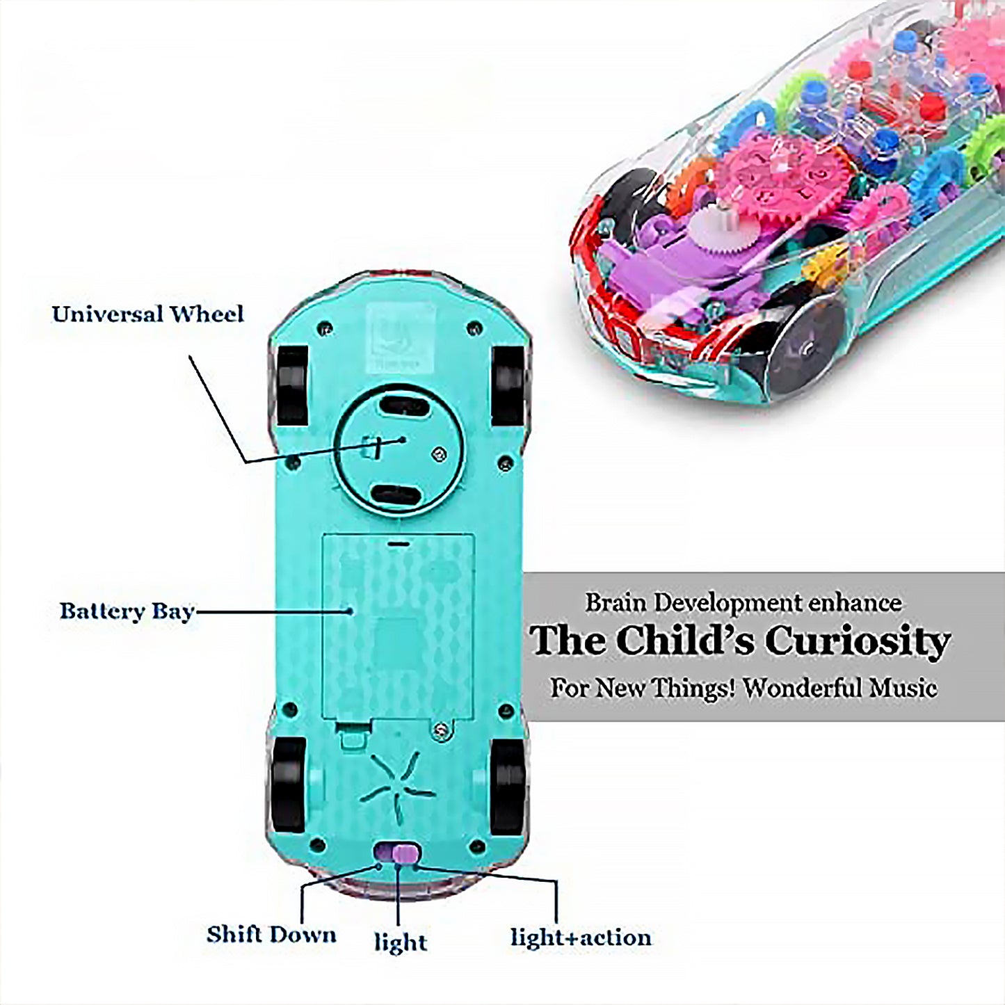 17793 Automatic 360 Degree Rotating Transparent Gear Concept Car With Musical And 3d Flashing Lights Toy For Kids Boys Girls (Multicolor Battery Not Included) - Springkart 