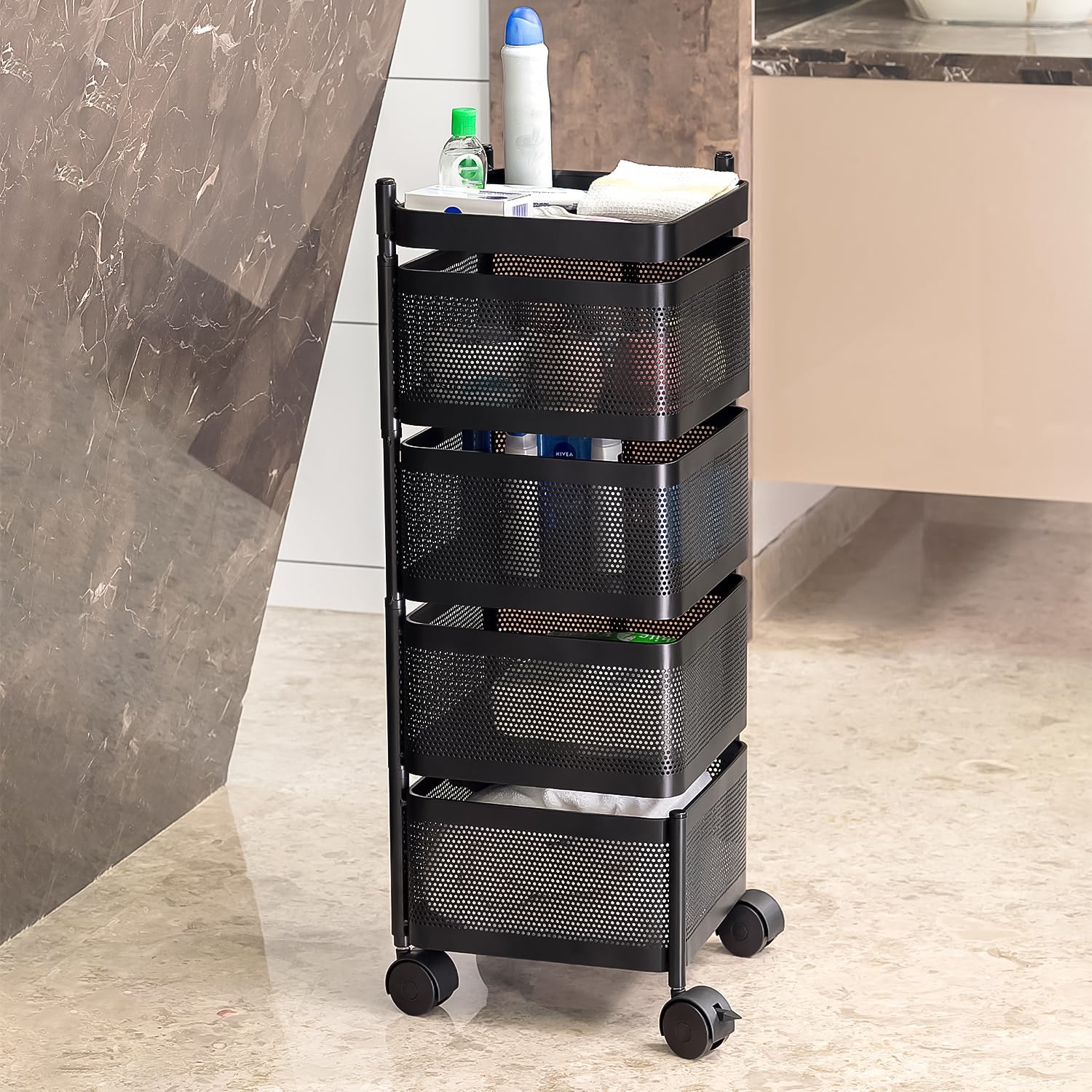 Metal Square High Quality Kitchen Trolley With Wheels (4 Layer 1 Pc) - Springkart 