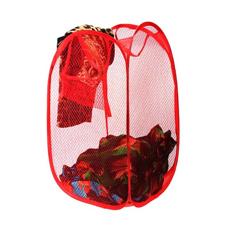 Laundry Hamper Mesh Fabric For Ventilation Foldable Storage Pop Up Clothes Basket - Springkart 