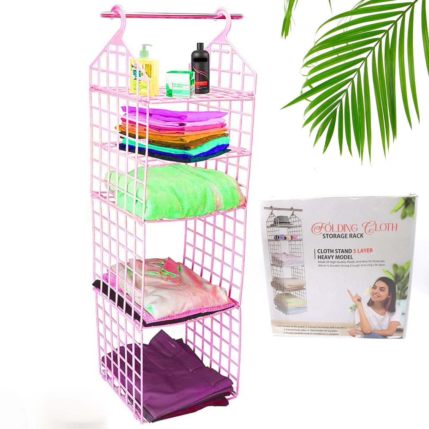 Multipurpose 5 Layer Folding Clothes Storage Racks||Closet for Students Wardrobe Shelves Socks, Scarf, t-Shirt, etc||Hanging Organizer Storage Holders & Racks - Springkart 
