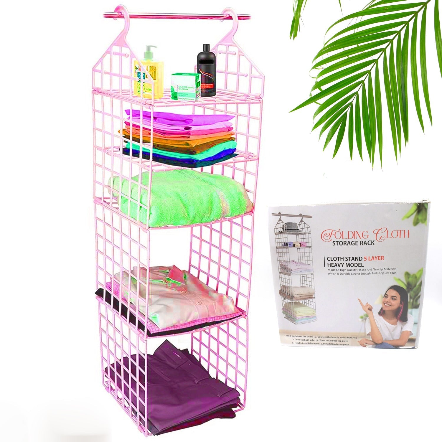 Multipurpose 5 Layer Folding Clothes Storage Racks||Closet for Students Wardrobe Shelves Socks, Scarf, t-Shirt, etc||Hanging Organizer Storage Holders & Racks - Springkart 