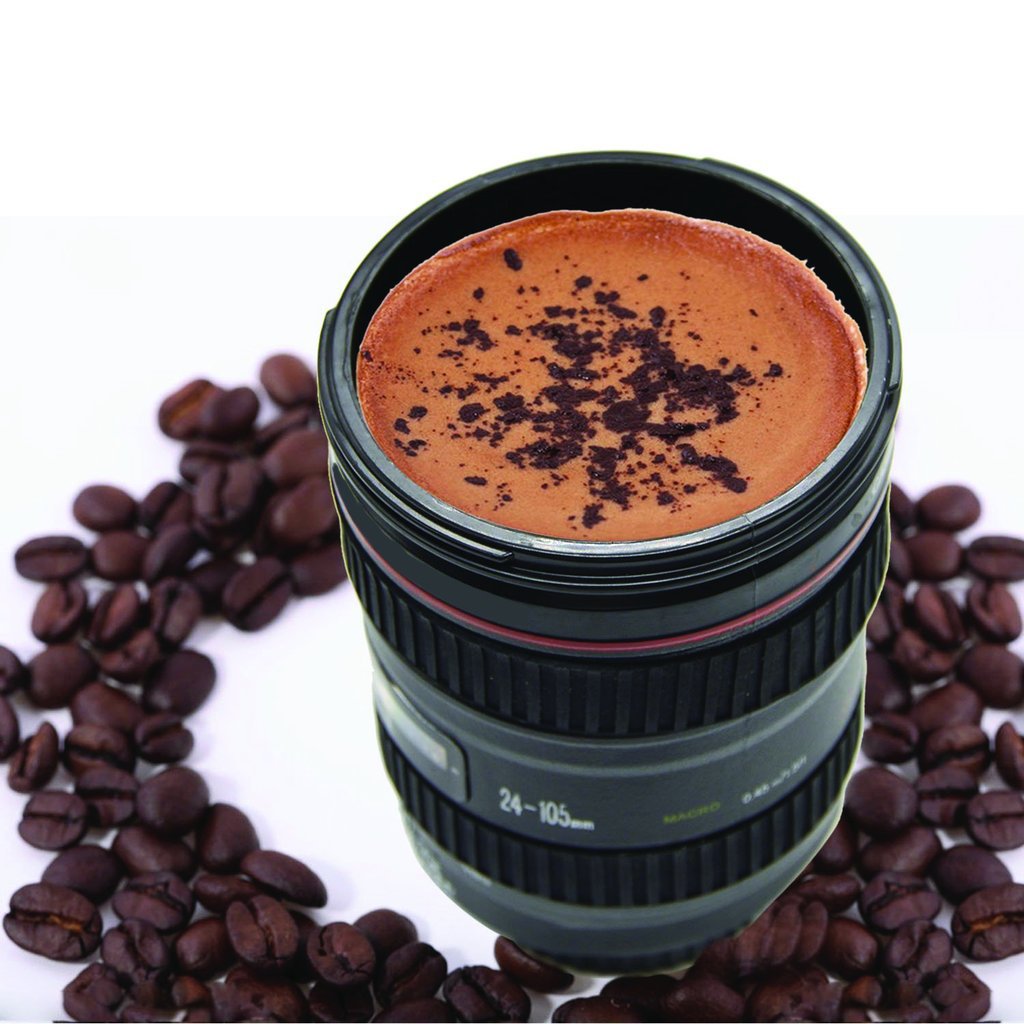 Camera Lens Shaped Coffee Mug Flask With Lid - Springkart 