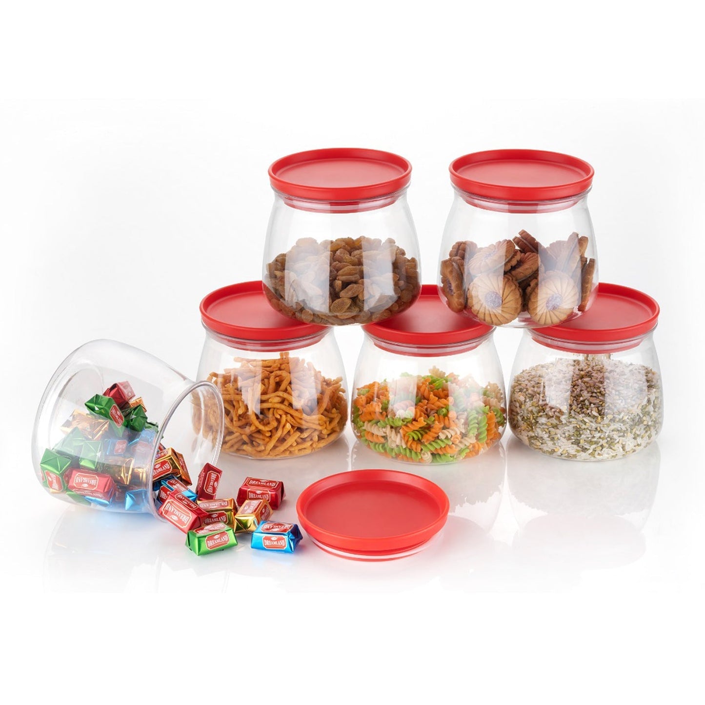 Matka Shaped Jar with Air Tight & Leak Proof Lid (Multicolour) (Set of 6) (900Ml) - Springkart 
