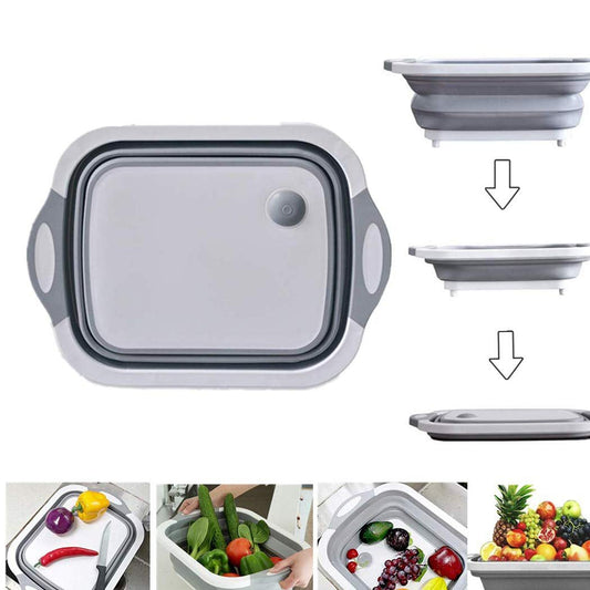 3-in-1 foldable chopping board, dish rack, and washing bowl set.