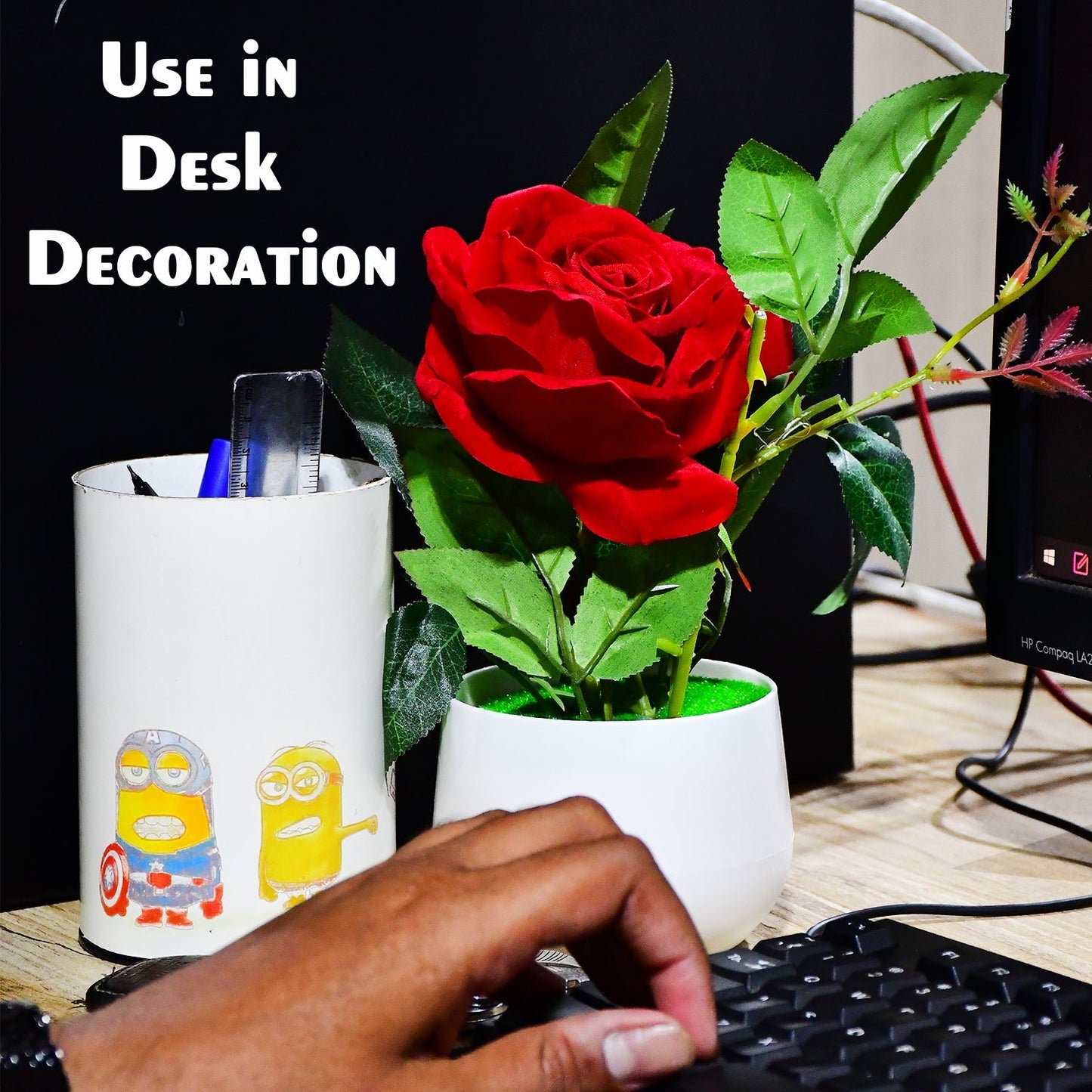 Artificial Rose Flower Plant With Pot, For Home Office Or Gift - Springkart 