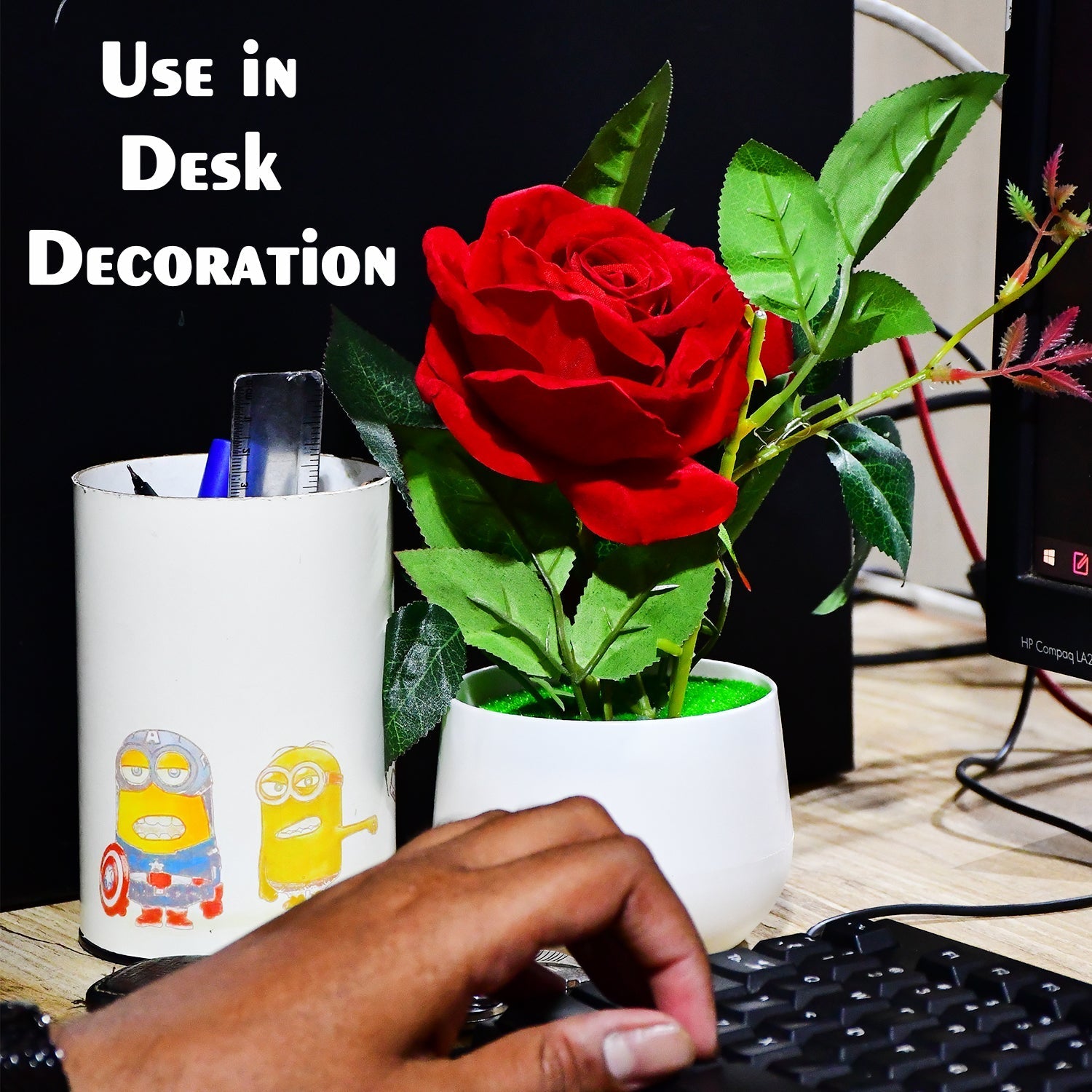Artificial Rose Flower Plant With Pot, For Home Office Or Gift - Springkart 