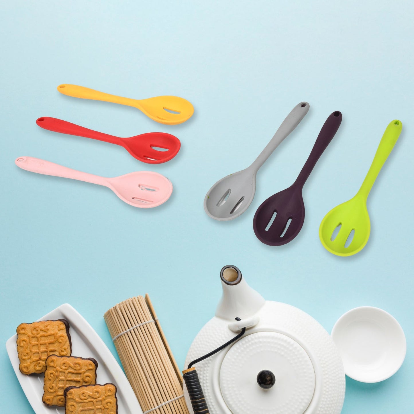 Multipurpose Silicone Spoon, Silicone Basting Spoon Non-Stick Kitchen Utensils Household Gadgets Heat-Resistant Non Stick Spoons Kitchen Cookware Items For Cooking and Baking (6 Pcs Set) - Springkart 