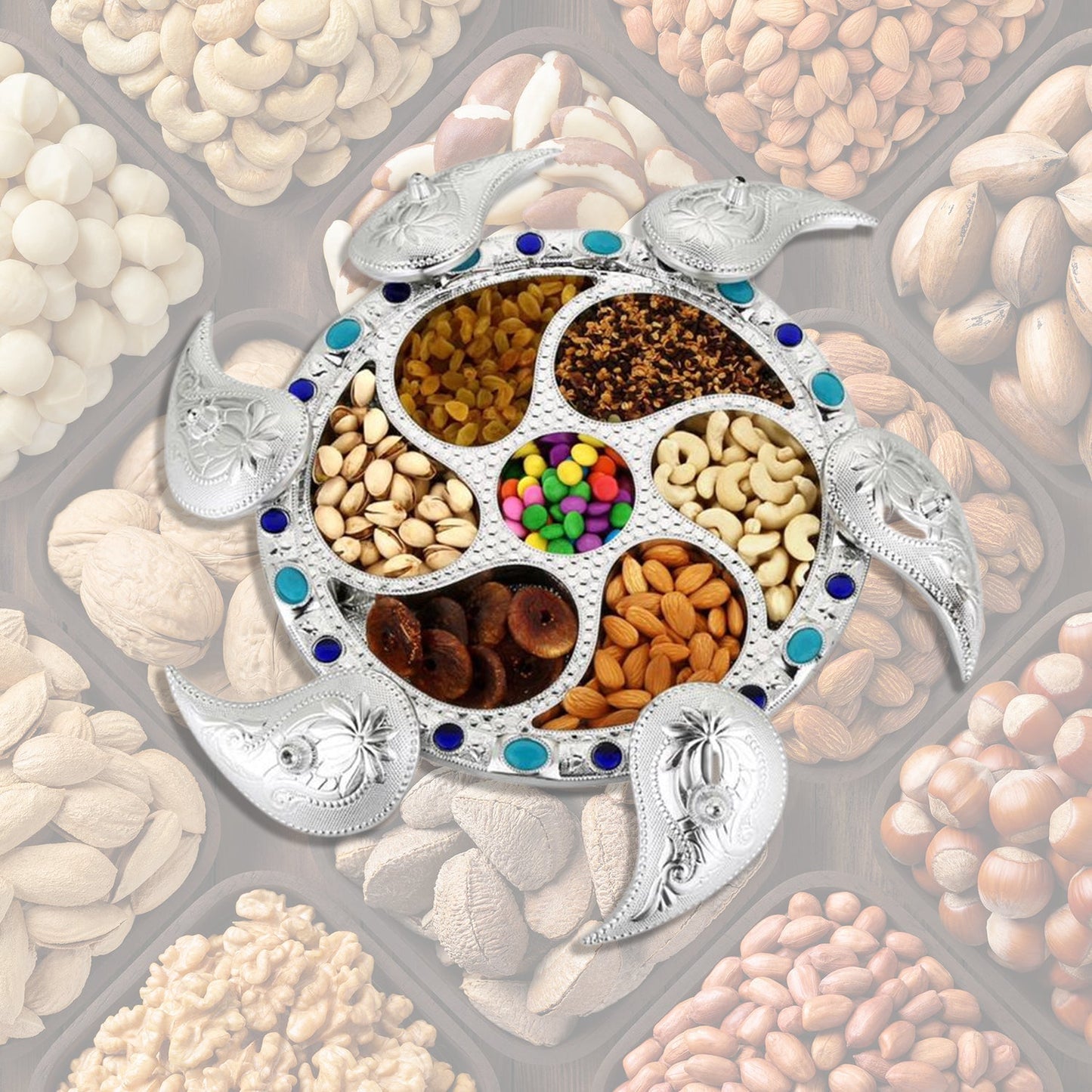 Multipurpose 7 Compartment Dry Fruit Serving Rotating Tray ,Chocolate, Snacks Storage Box, Masala Box - Springkart 