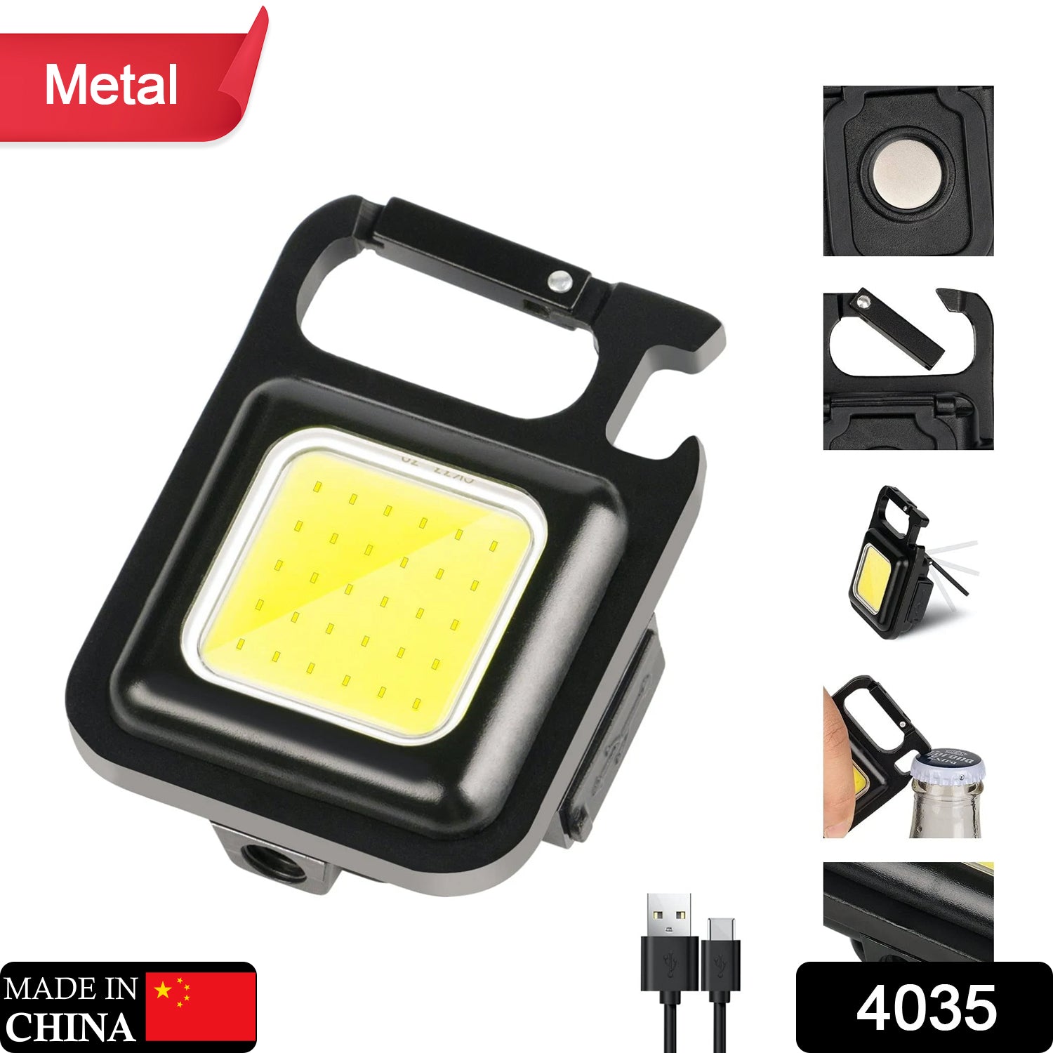 Rechargeable Keychain Mini Flashlight with 4 Light Modes,Ultralight Portable Pocket Light with Folding Bracket Bottle Opener and Magnet Base for Camping Walking - Springkart 
