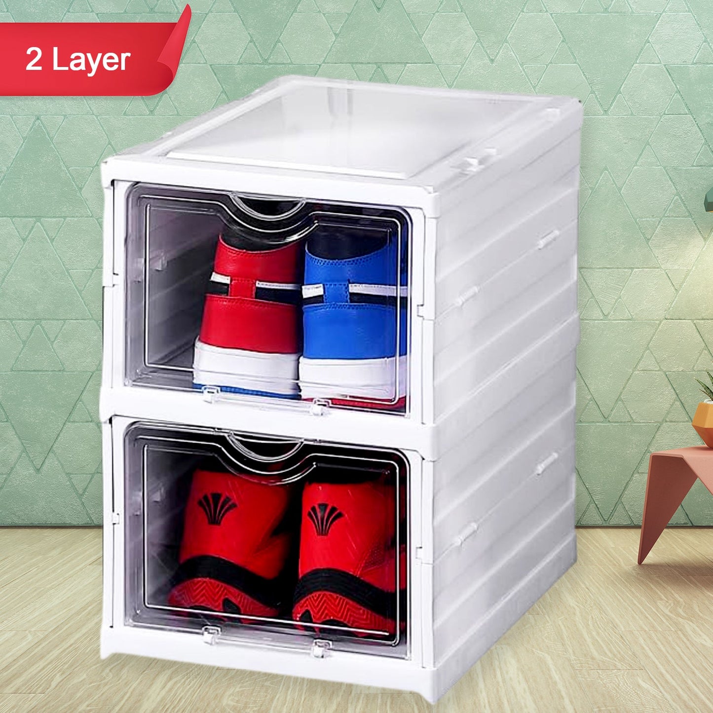 Stackable Multifunctional Storage, for Clothes Foldable Drawer Shelf Basket Utility Cart Rack Storage Organizer Cart for Kitchen, Pantry Closet, Bedroom, Bathroom, Laundry (2 / Layer 1 Pc) - Springkart 