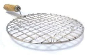 Kitchen Round Stainless Steel Roaster Papad Jali, Barbecue Grill with Wooden Handle - Springkart 