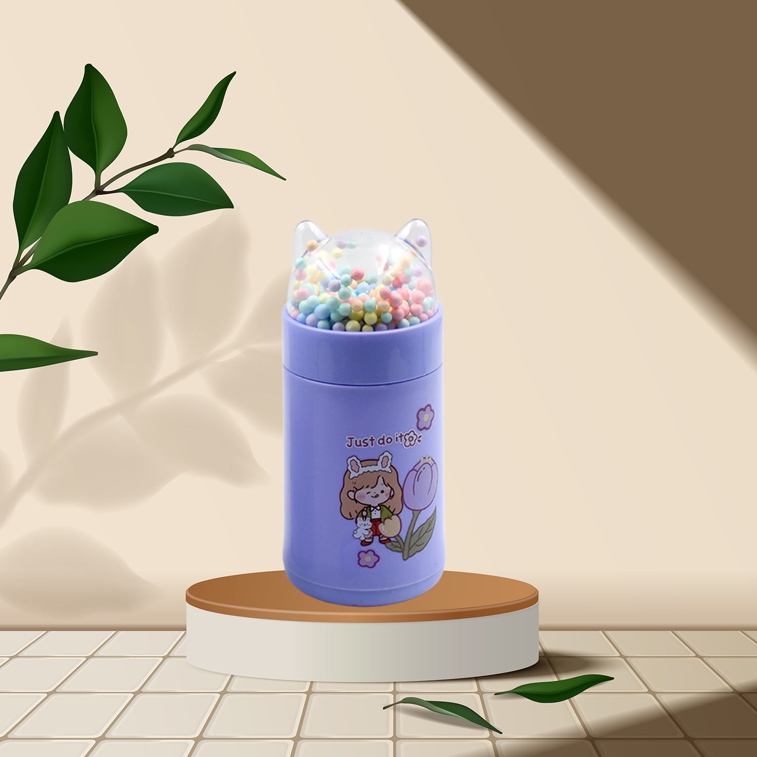 Girl Glass Water Bottle for School with Kid Sparkle Strap Cat Lid Sequins Glitter Glass Cup Birthday Gift Children 350ml (MOQ :- 75 pc) - Springkart 