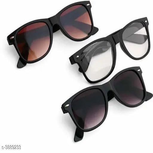 Unisex Men Black Fiber Wayfarer , UV Protected Sunglasses (Pack of 3) - Springkart 