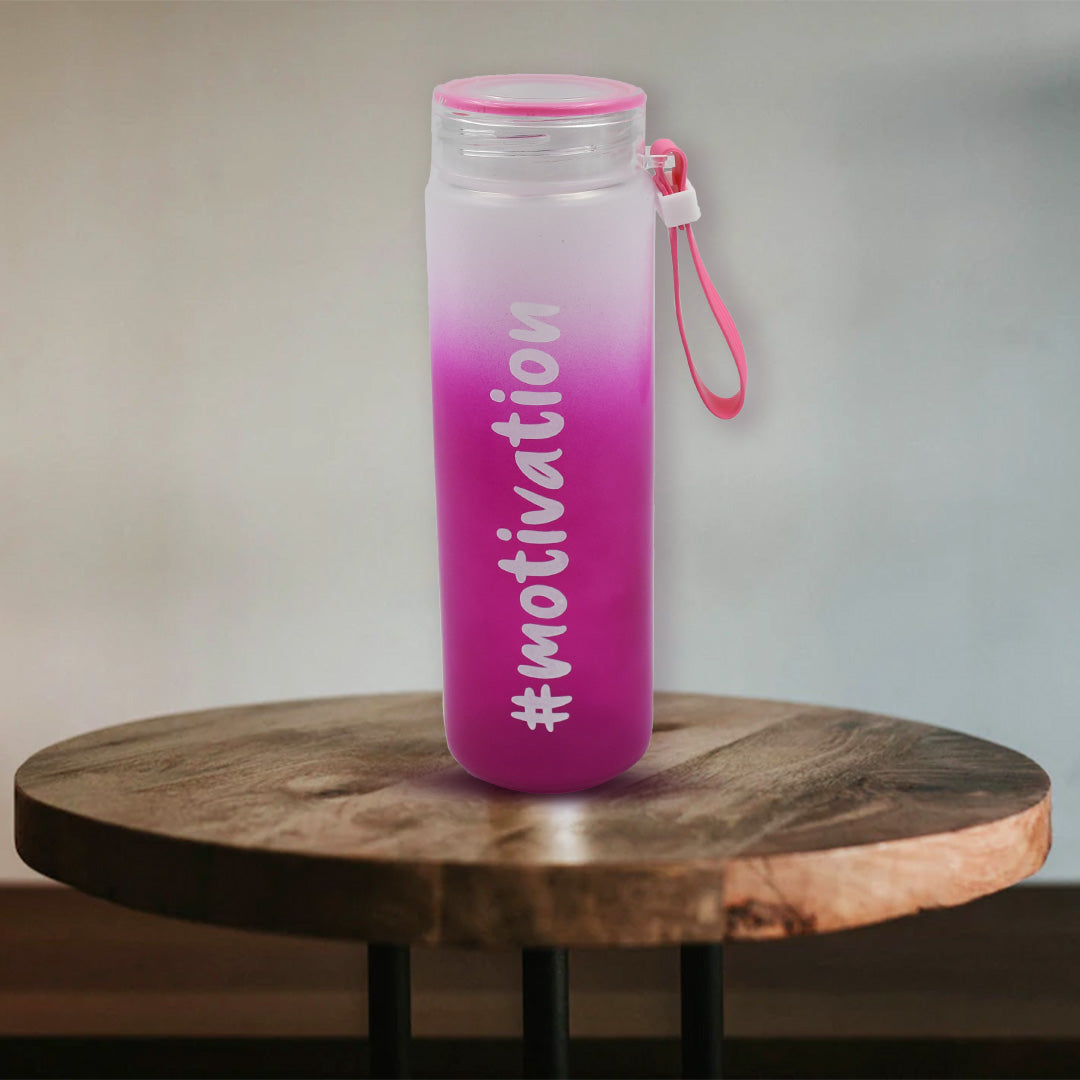 Motivational Glass Water Bottle Colorful potable Water Glass Bottle With Rubber Band, Daily Intake Hourly Water Bottle to Ensure You Drink Enough Water Throughout The Day Reusable Cycling Gym, Workout Fitness Bottle (350 ML) - Springkart 