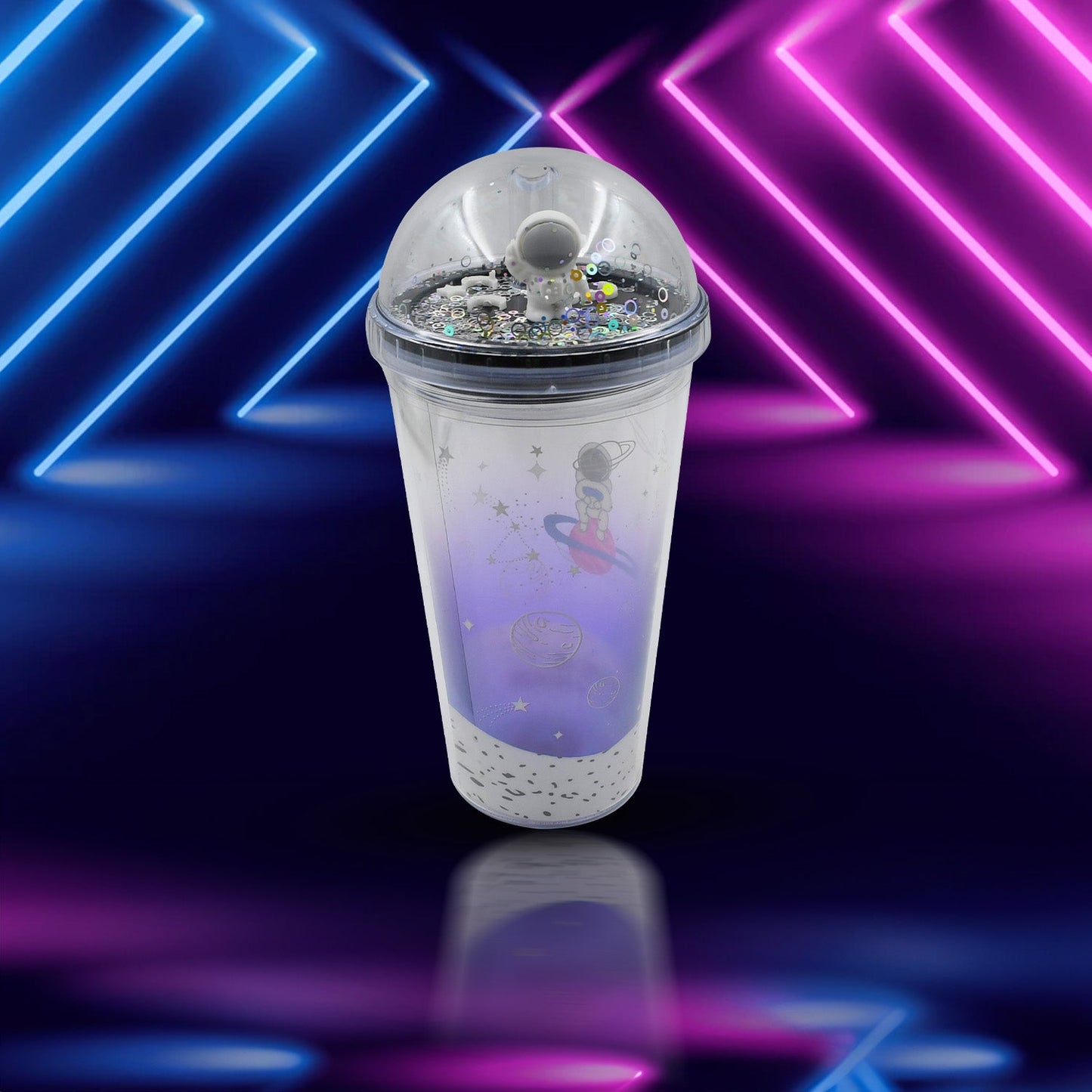 LED Glow Light, Design Printed Insulated Double Wall Plastic Tumbler Cups With Straws 13oz Theming Astronaut in Space Travel Tumbler Freezer Mug Drinking Cups for Boys and Girls School/Tuition/Gym/ Picnic (Pack Of 1) - Springkart 