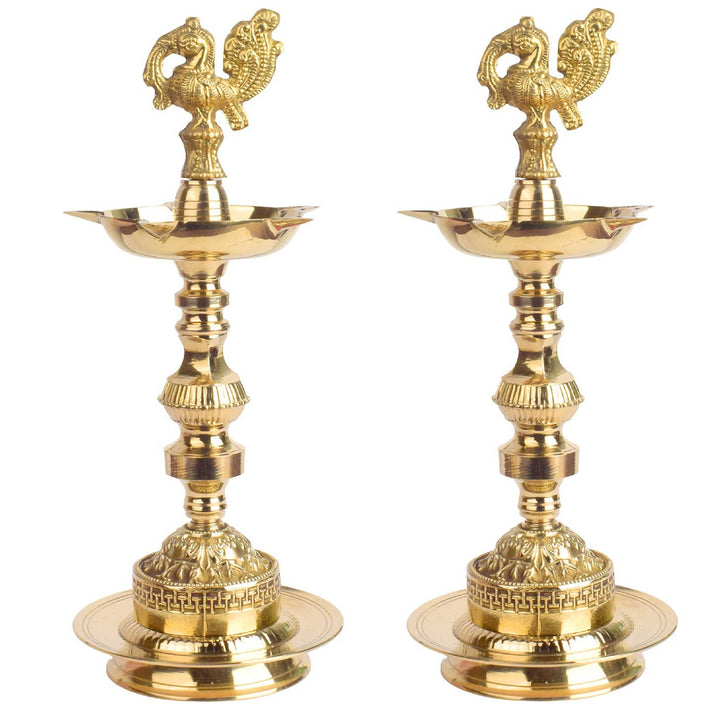 Buy 11 Inch 1 Step Embossed Peacock Kerala Stand Diya
