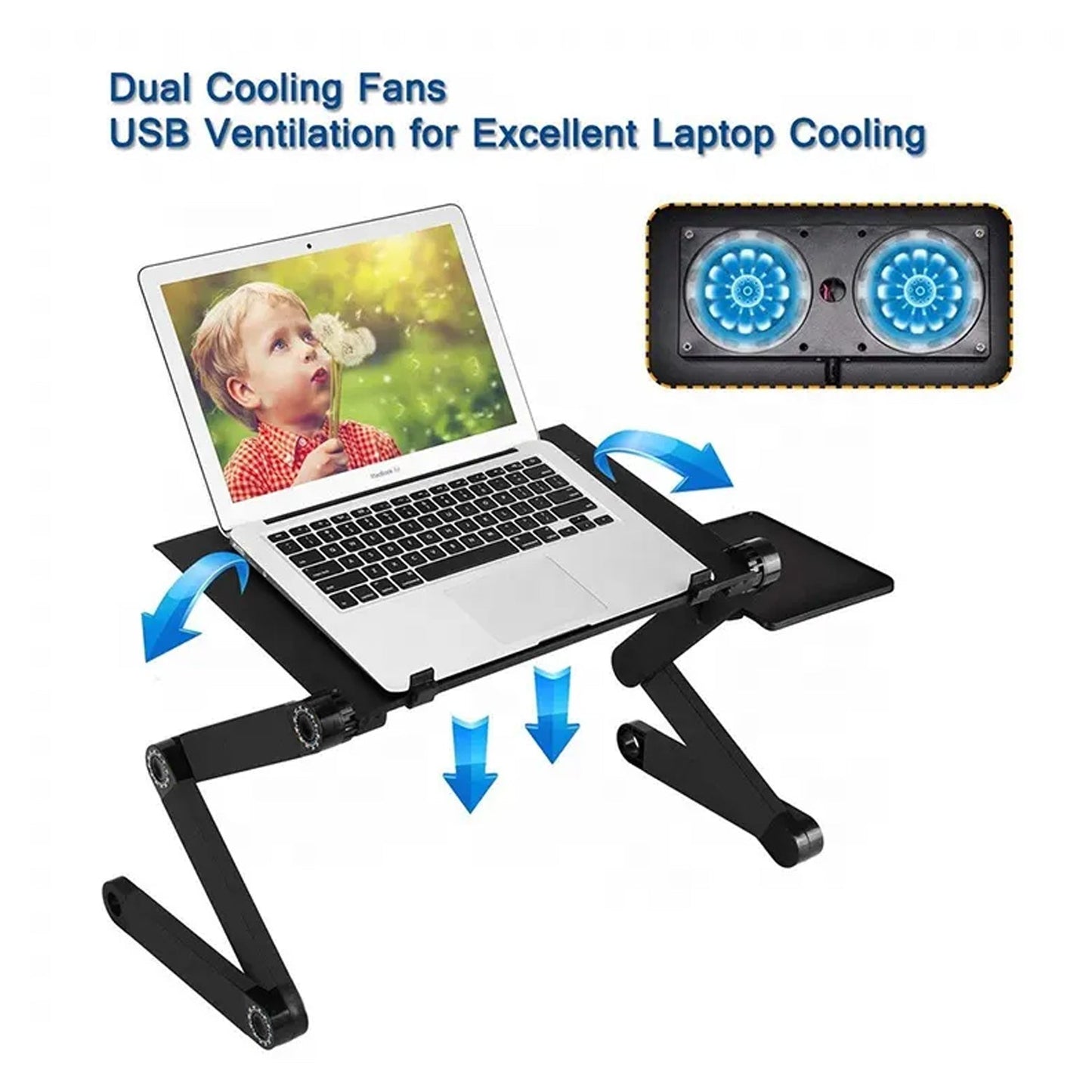 Modern Style Portable Adjustable Foldable Laptop Holder Notebook Desks Lap PC Folding Desk Table Vented Stand 2 Built in Cooling Fans - Springkart 