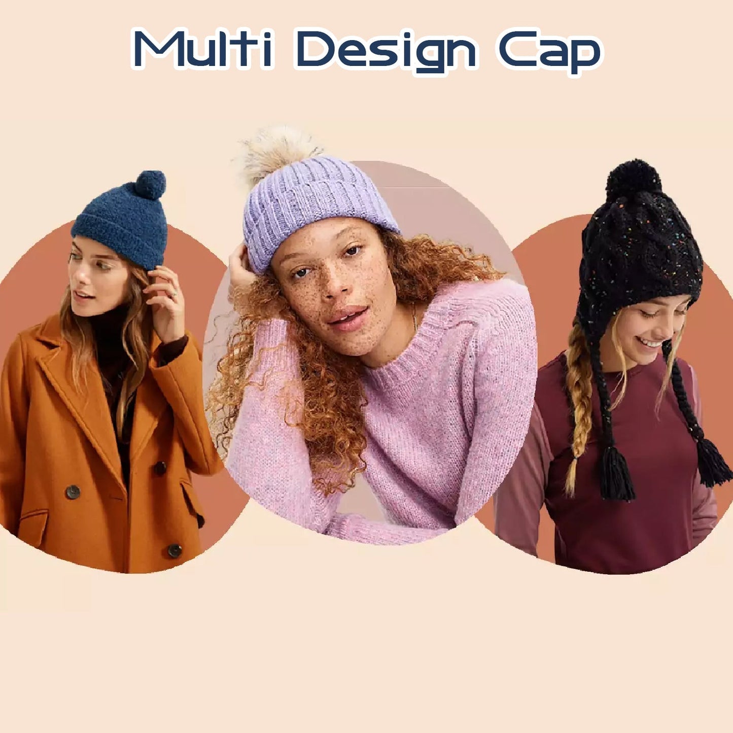 Mix Design Winter cap for Women Warm Thick Cotton Lining Skull Cap Warm Cap Outdoor Sports Hat for Ladies - Springkart 