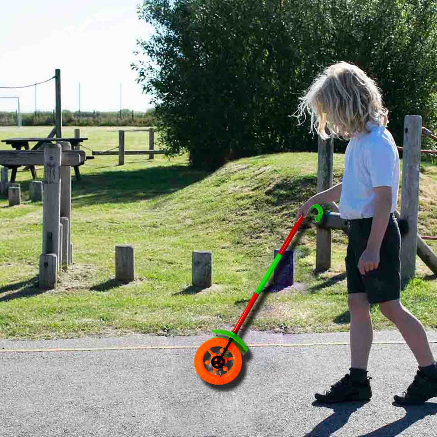 Plastic Single Wheel Push Run toy with handle and two lights on wheel. push toy for Kids. - Springkart 