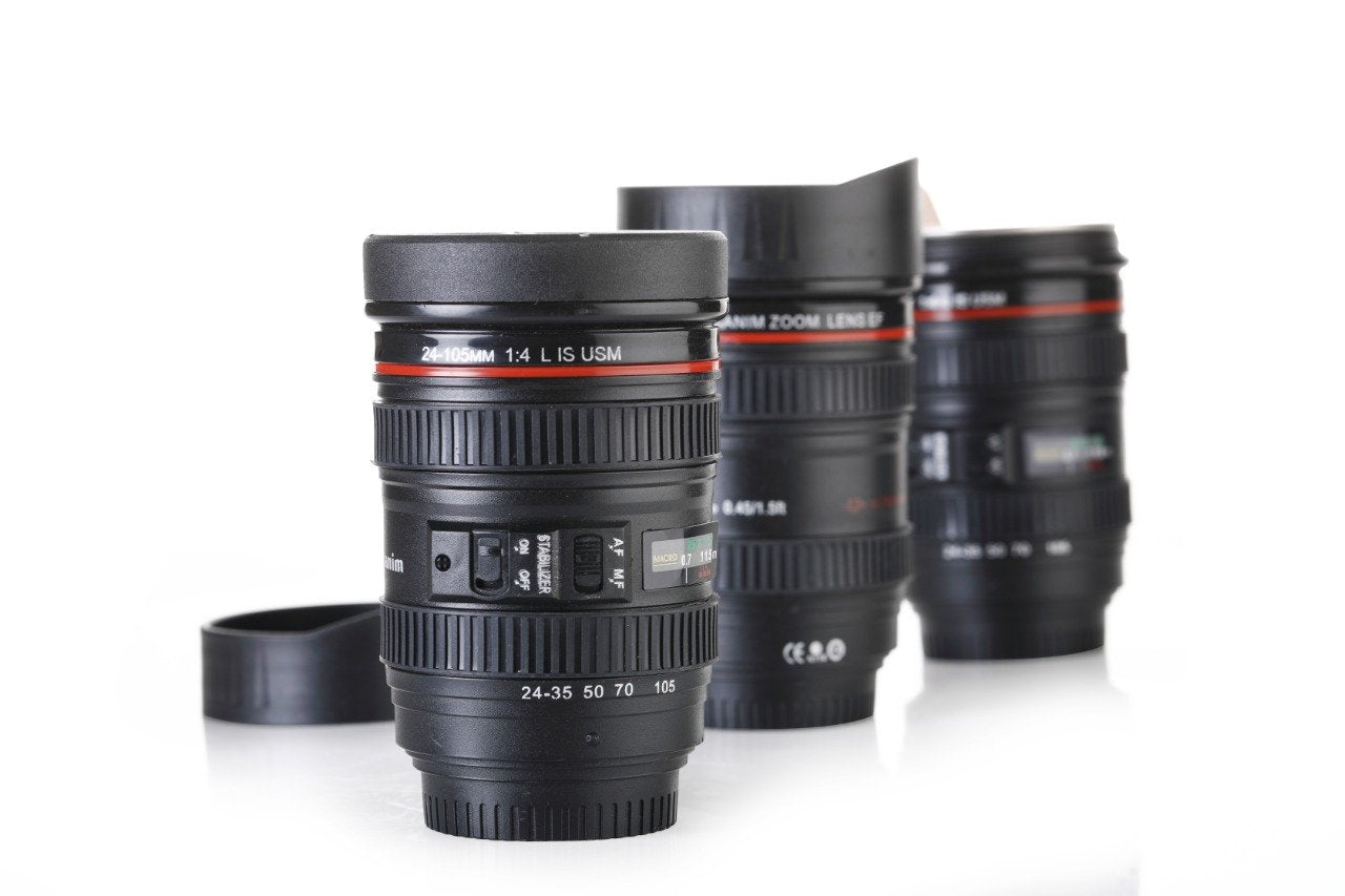 Camera Lens Shaped Coffee Mug Flask With Lid - Springkart 