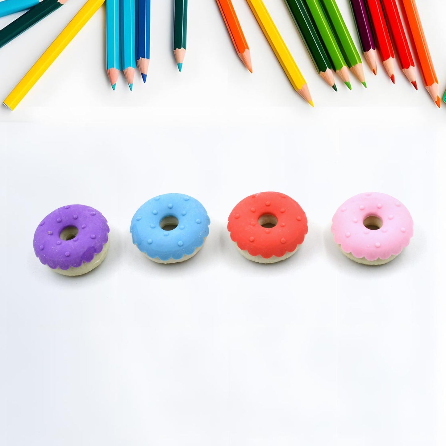 Donut Eraser for Girls & Boys / Eraser for School B'Day Return Gift Party Doughnut Lollipop Ice Cream Theme Shape Erasers Pencils Set for Kids Educational Stationary kit, School Supplies (1 Set 4 Pc)