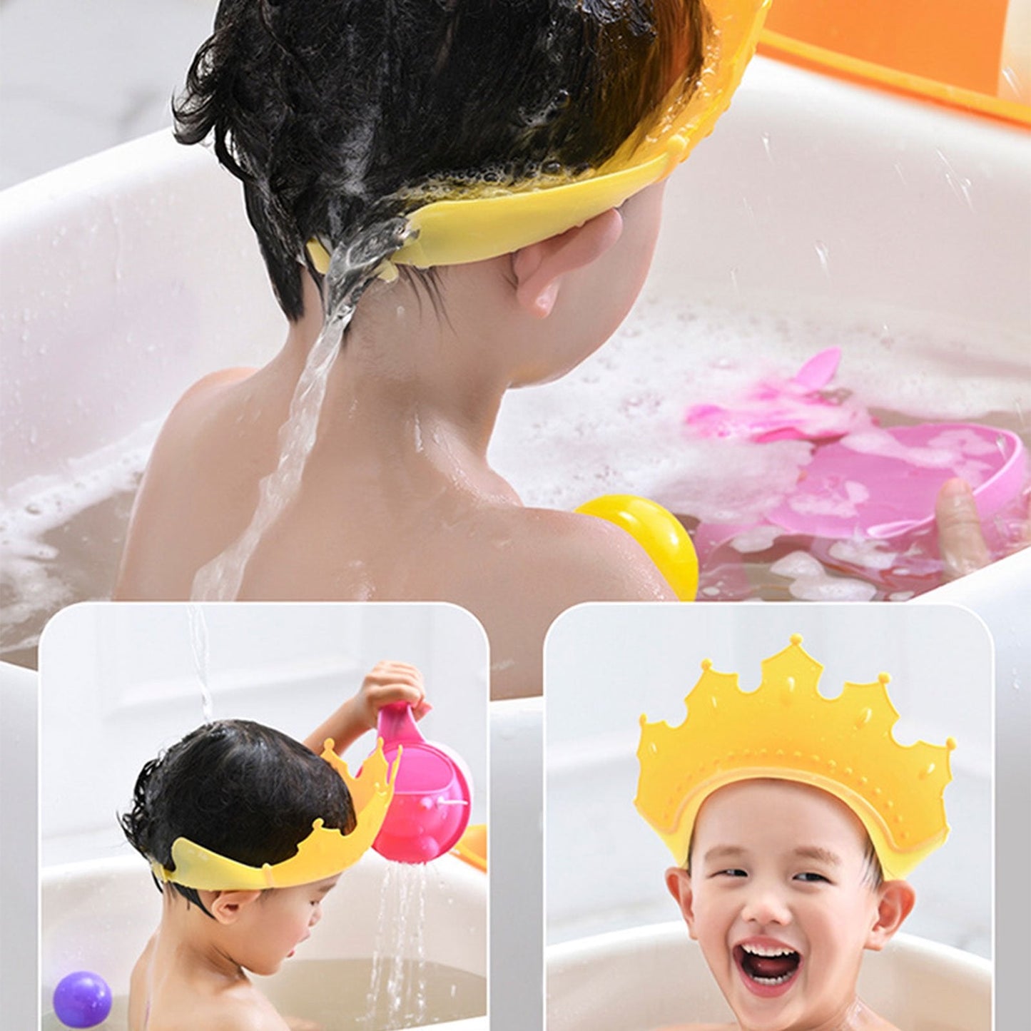 Crown Baby Shower Cap Adjustable Crown Baby Child Protection, Eye Protection, Ear Protection, Adjustable Swim Cap, Waterproof and Adjustable for Kids and Babies - Springkart 