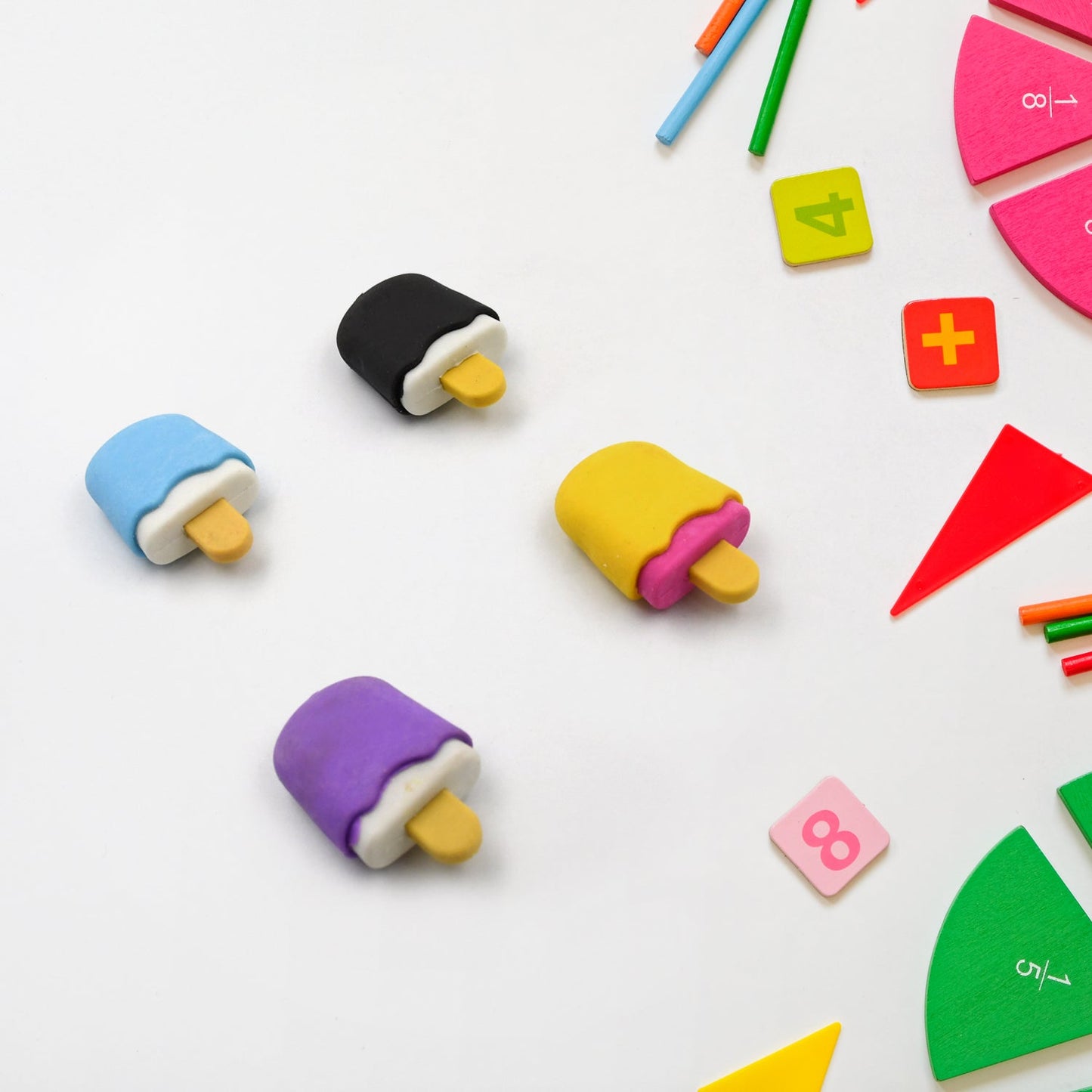 Cone / Donut / Lolipop / Ice cream / Eraser for Girls & Boys / Eraser for School B'Day Return Gift Party Doughnut Lollipop Ice Cream Theme Shape Erasers Set for Kids Educational Stationary kit, School Supplies (1 Set 4 Pc) - Springkart 