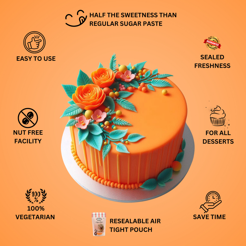 Fluorescent Orange Fondant | Edible Sugarpaste 250 Gm