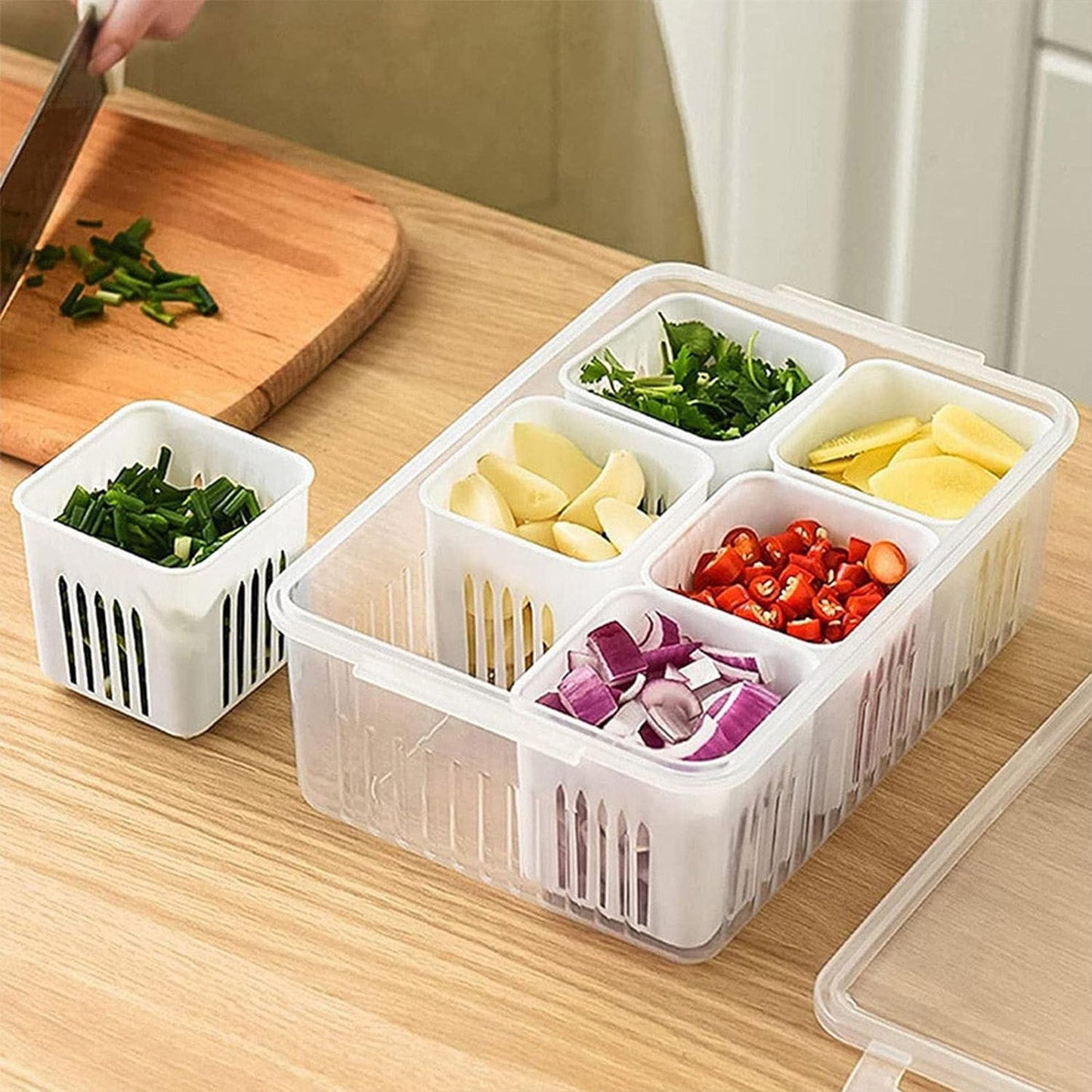Fridge Storage Boxes Freezer Storage Containers, Container for Kitchen Storage Set, Storage in Kitchen, Vegetable Storage, Draining Crisper Refrigerator Food Box (1 Pc) - Springkart 