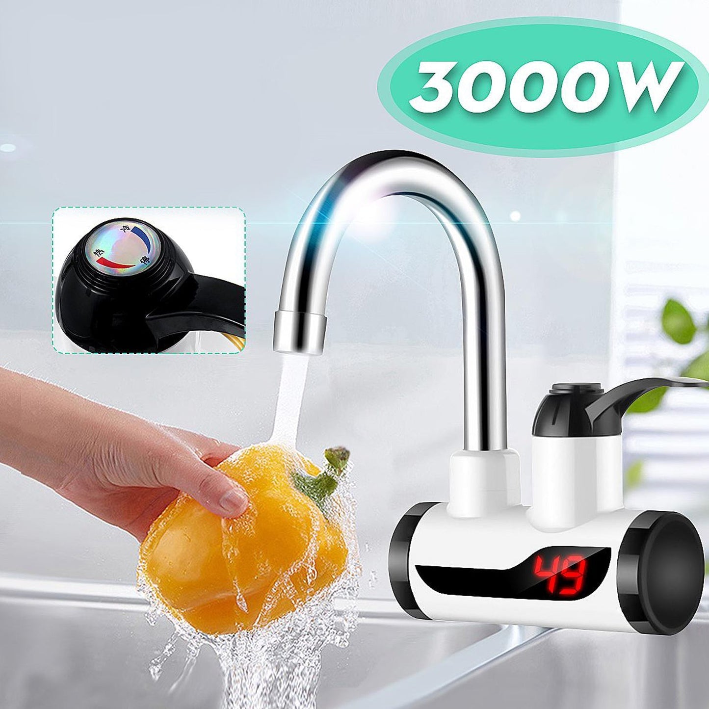 Stainless Steel LED Digital Display Instant Heating Electric Water Heater Faucet Tap, Geyser - Springkart 