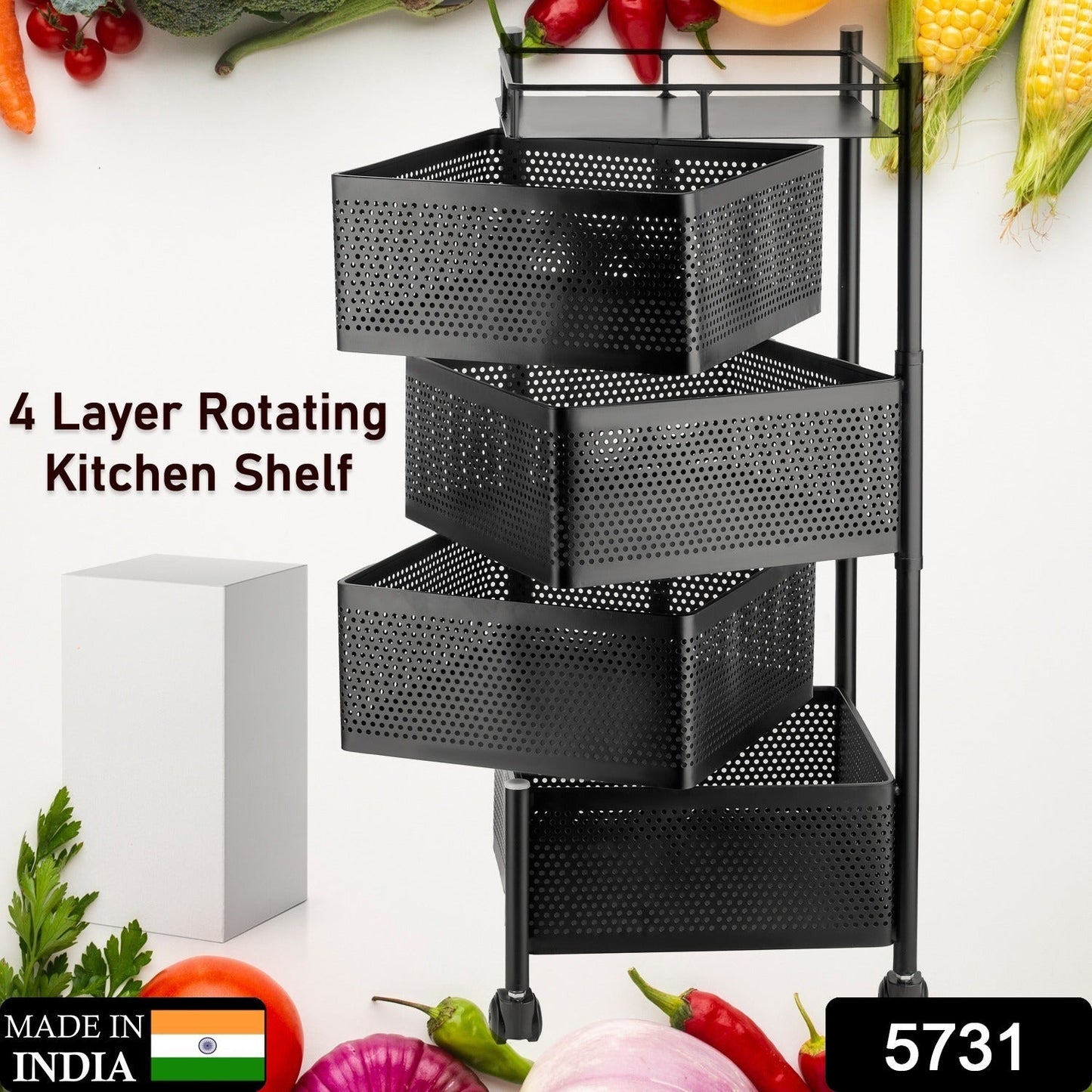Metal High Quality Kitchen Trolley Kitchen Organizer Items and Kitchen Accessories Items for Kitchen Rack Square Design for Fruits & Vegetable Onion Storage Kitchen Trolley with Wheels (4 Layer) - Springkart 