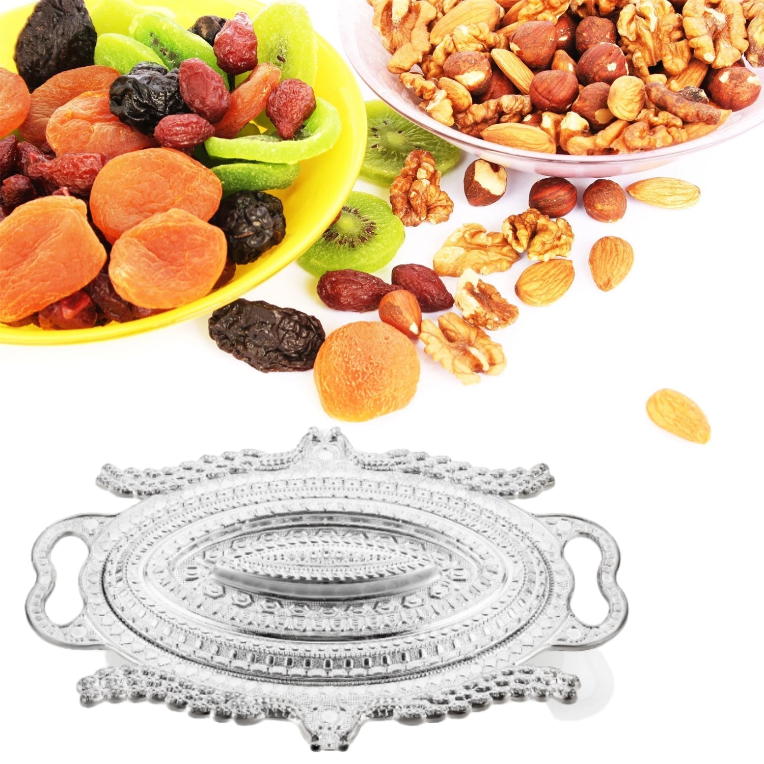 Plastic Peacock Dry Fruit Silver Finish Serving Tray - Springkart 
