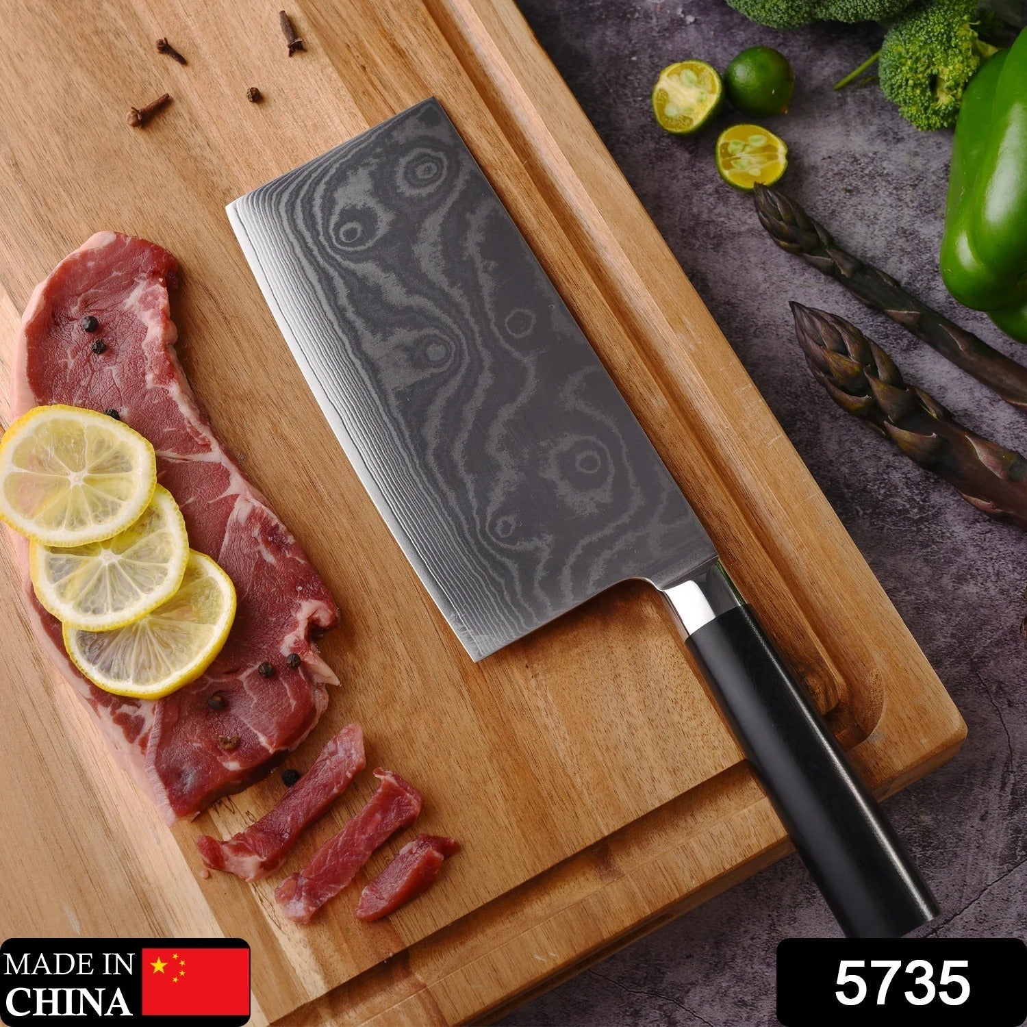 Stainless Steel Chef Damascus Cleaver Vegetable Knife with Plastic Handle & Cover, Multipurpose Use for Kitchen or Restaurant (12 Inch) - Springkart 
