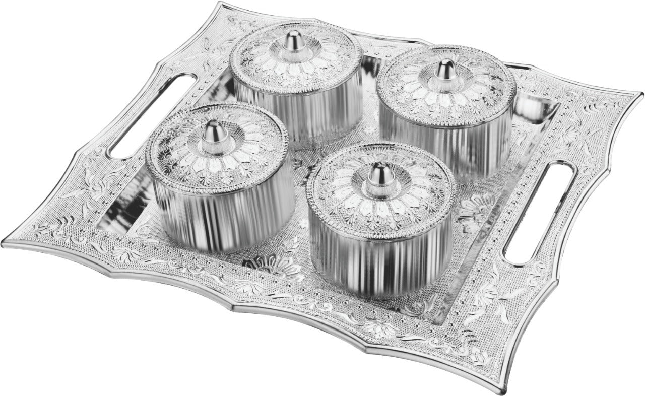 Dry Fruit Air Tight Bowls Tray with Lids 4 Section Snacks Mukhvas Dani - Springkart 