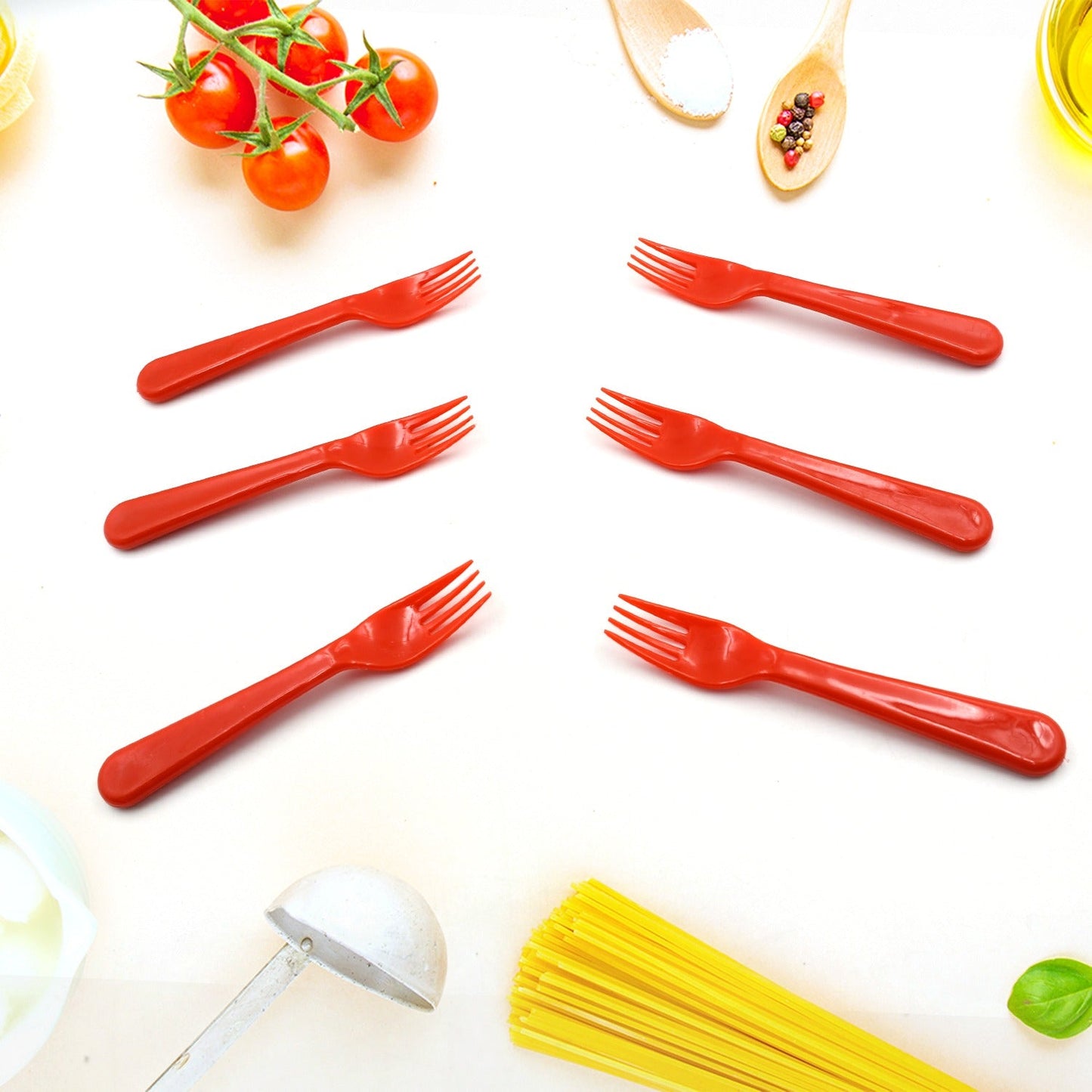 Plastic Fork Spoon, Fork Spoon Set, Fruit Fork Spoon Set | Baby Fork Spoon/Vegetable Fork Spoon, Plastic Salad Spoon, Dessert Spoon (6pc set) - Springkart 