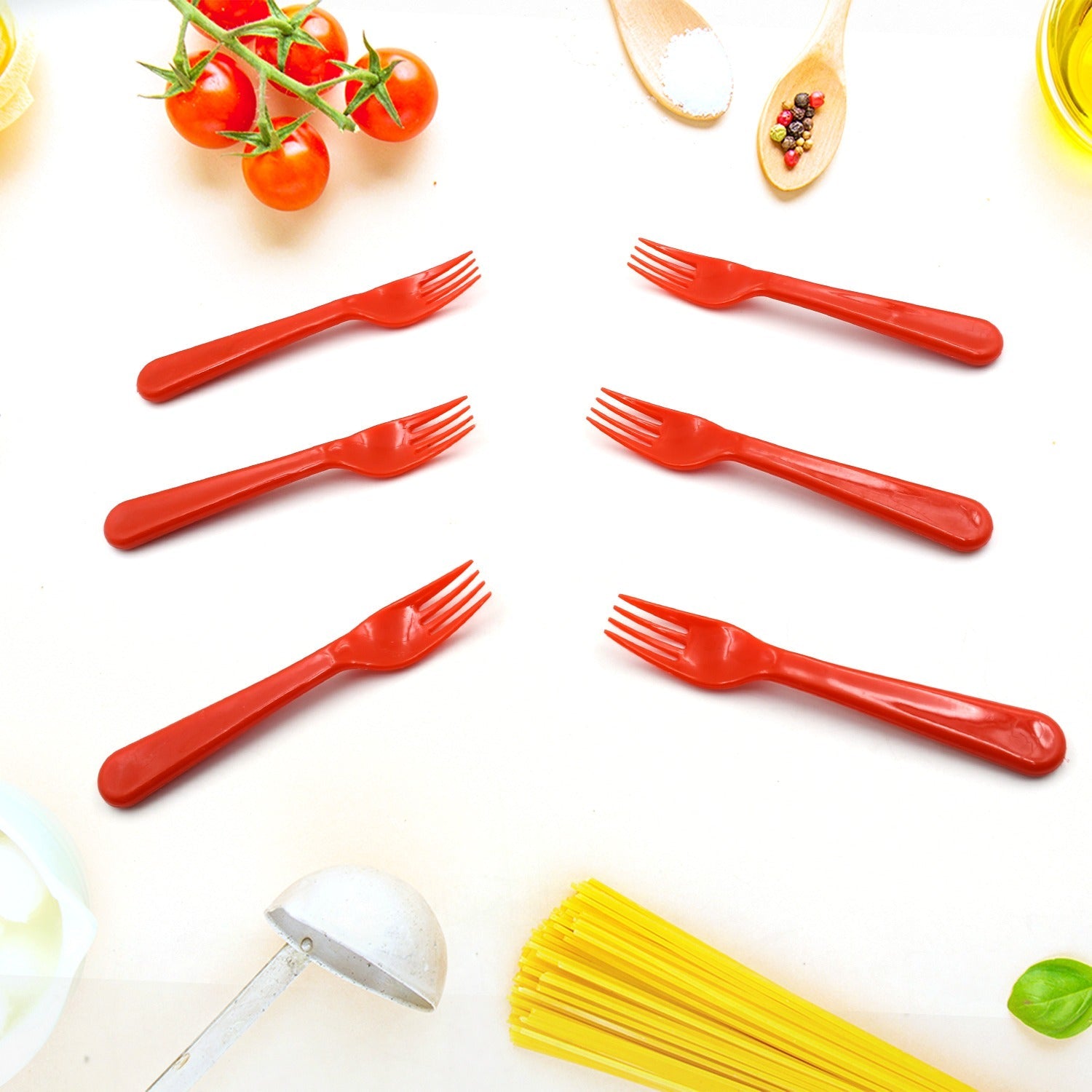 Plastic Fork Spoon, Fork Spoon Set, Fruit Fork Spoon Set | Baby Fork Spoon/Vegetable Fork Spoon, Plastic Salad Spoon, Dessert Spoon (6pc set) - Springkart 