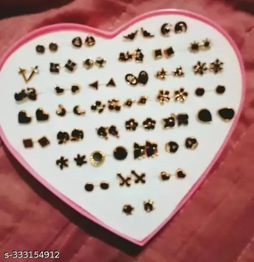 Set of 36 Pair Mix Design Earrings with Heart Box for Women and Girls (1 Box)