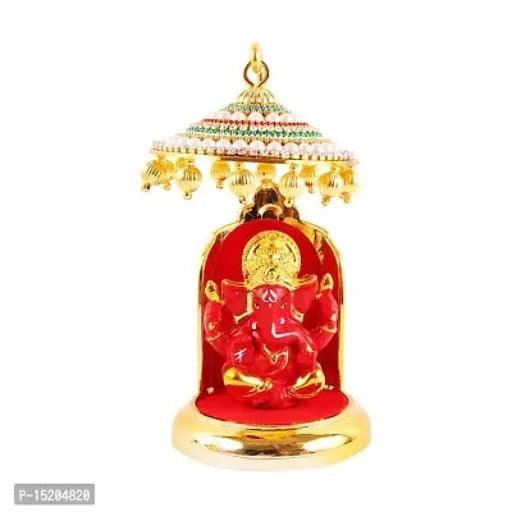 Gold plate Ganesh Idol Statue for Car Dashboard with Umbrella Office Table study Table Showpices