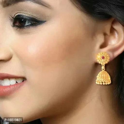 Golden Alloy Jhumkas Earrings For Women