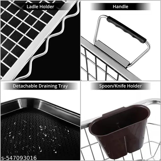 Stainless Steel Big Dish Drainer Basket for Kitchen Utensils/Dish Drying Stand/Plate Rack/Bartan Basket/Sink Counter Top Dish Drainer Rack (64x47x20 cm)