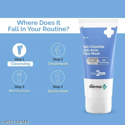 Derma Co Sali-Cinamide Anti-Acne Face Wash with 2% Salicylic Acid & 2% Niacinamide - 80ml (Pack of 2)