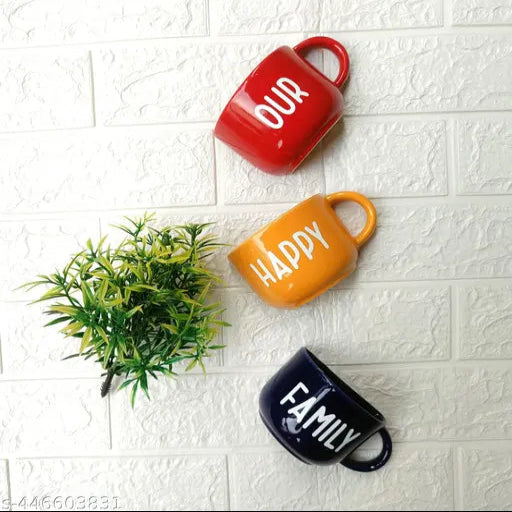The Vintage Artefacts Ceramic Half Cup wall Planter set of three. Our Happy Family
