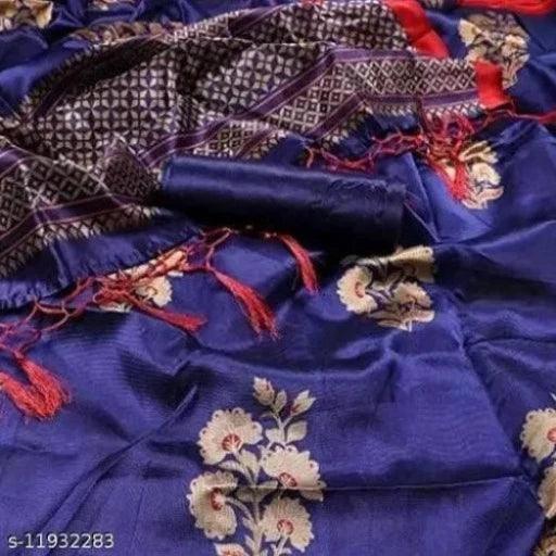 Art Silk Navy Blue Saree With Blouse - Springkart 