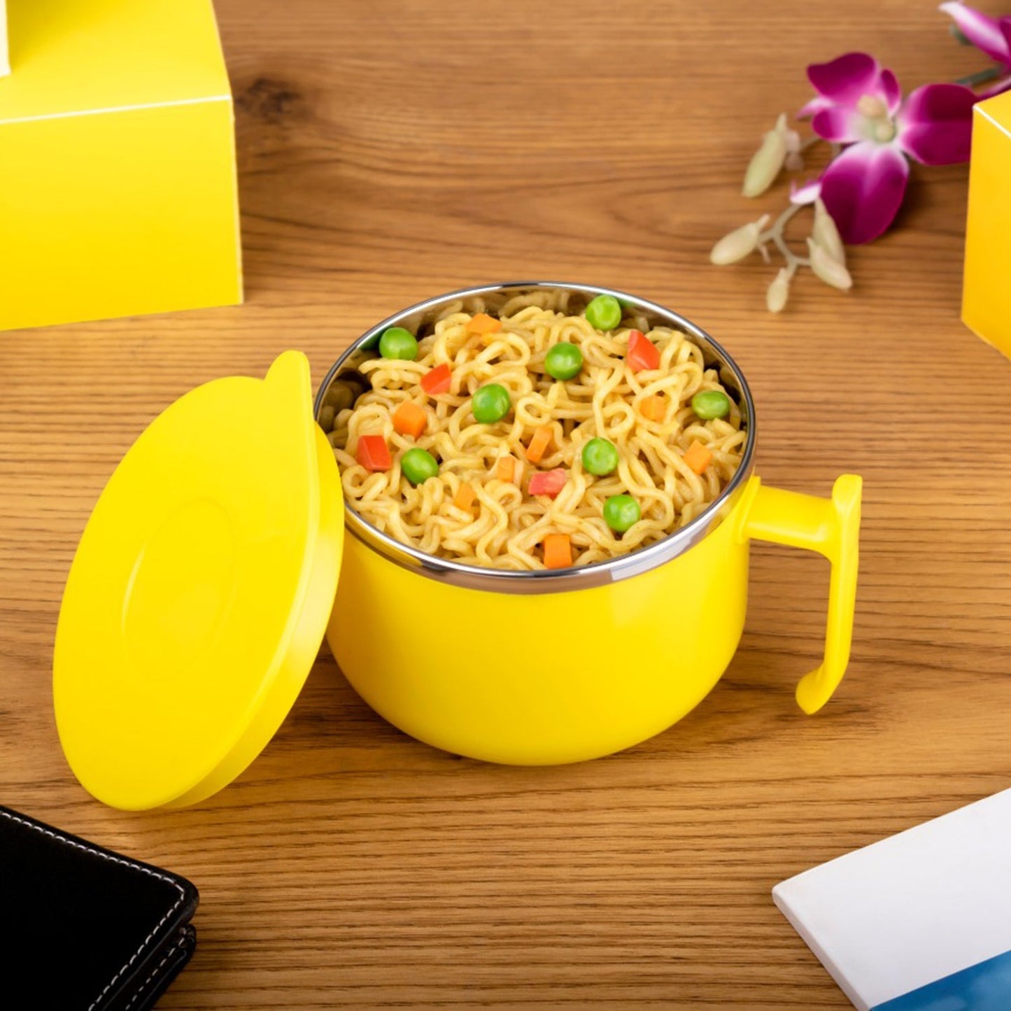 Maggie Bowl with Lid and Handle, Soup Bowls for Easy Perfect Breakfast Cereals, Fruits, Ramen, Beverages, Essentials, Safe Double Layer - Springkart 