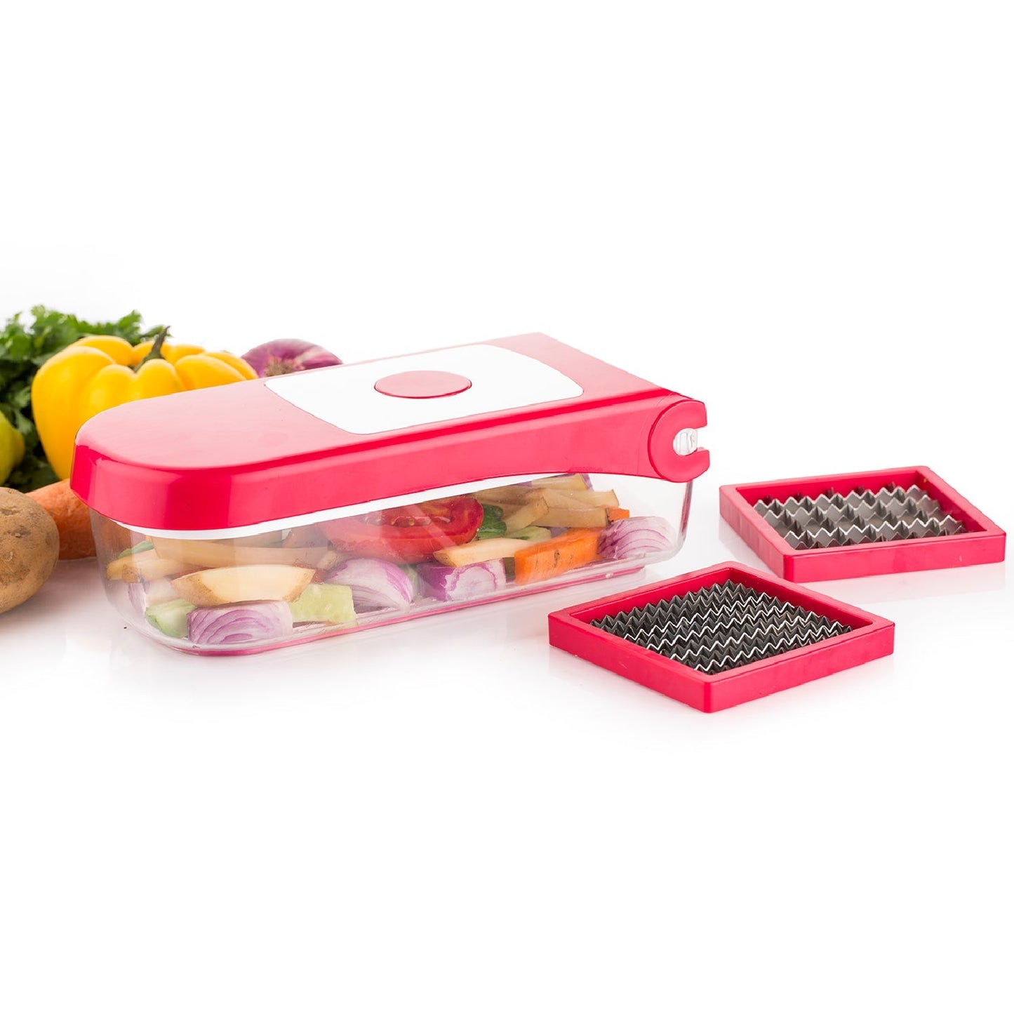 Ganesh Plastic Chopper Vegetable and Fruit Cutter, Red - Springkart 