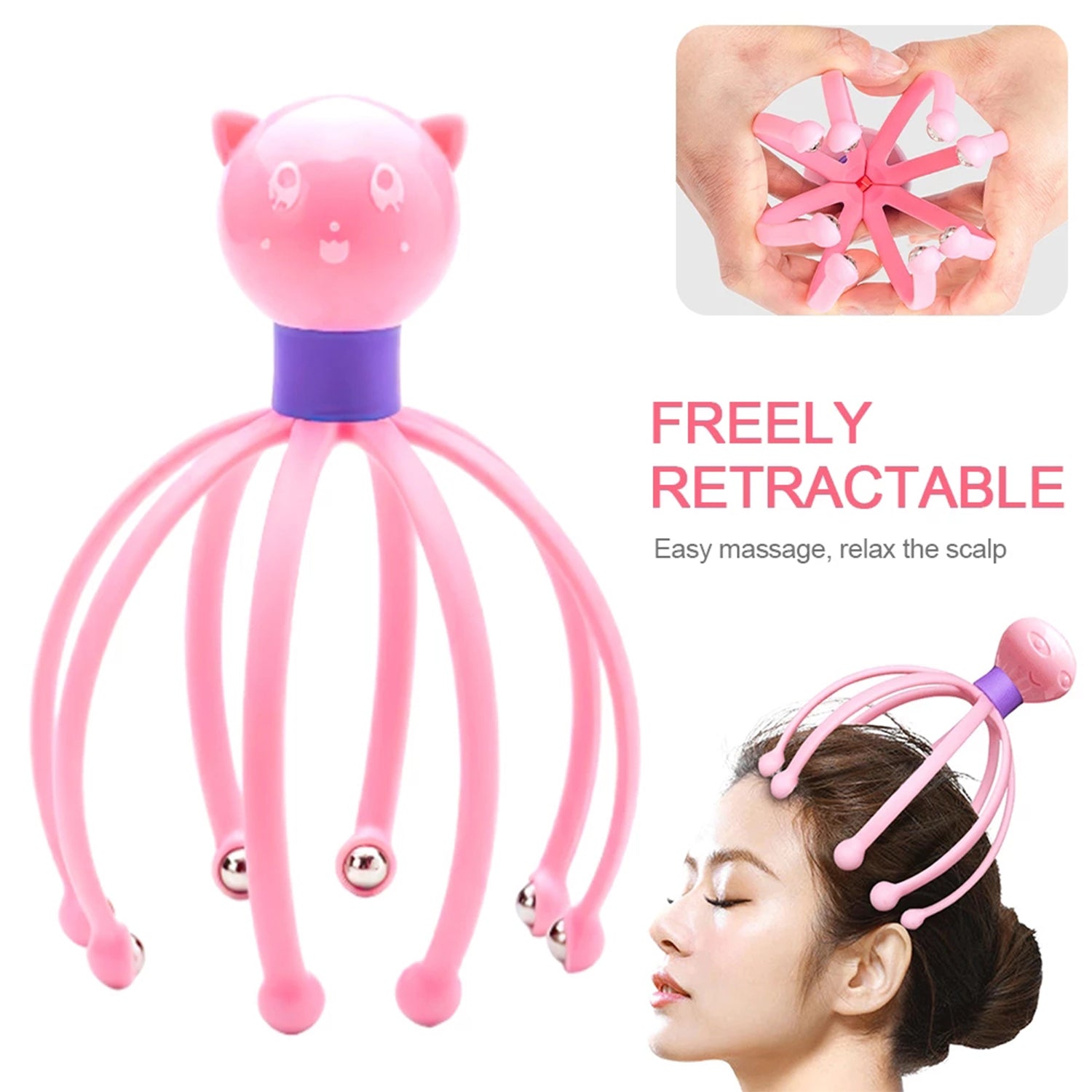 Scalp massager in an octopus shape, providing therapeutic benefits and relaxation