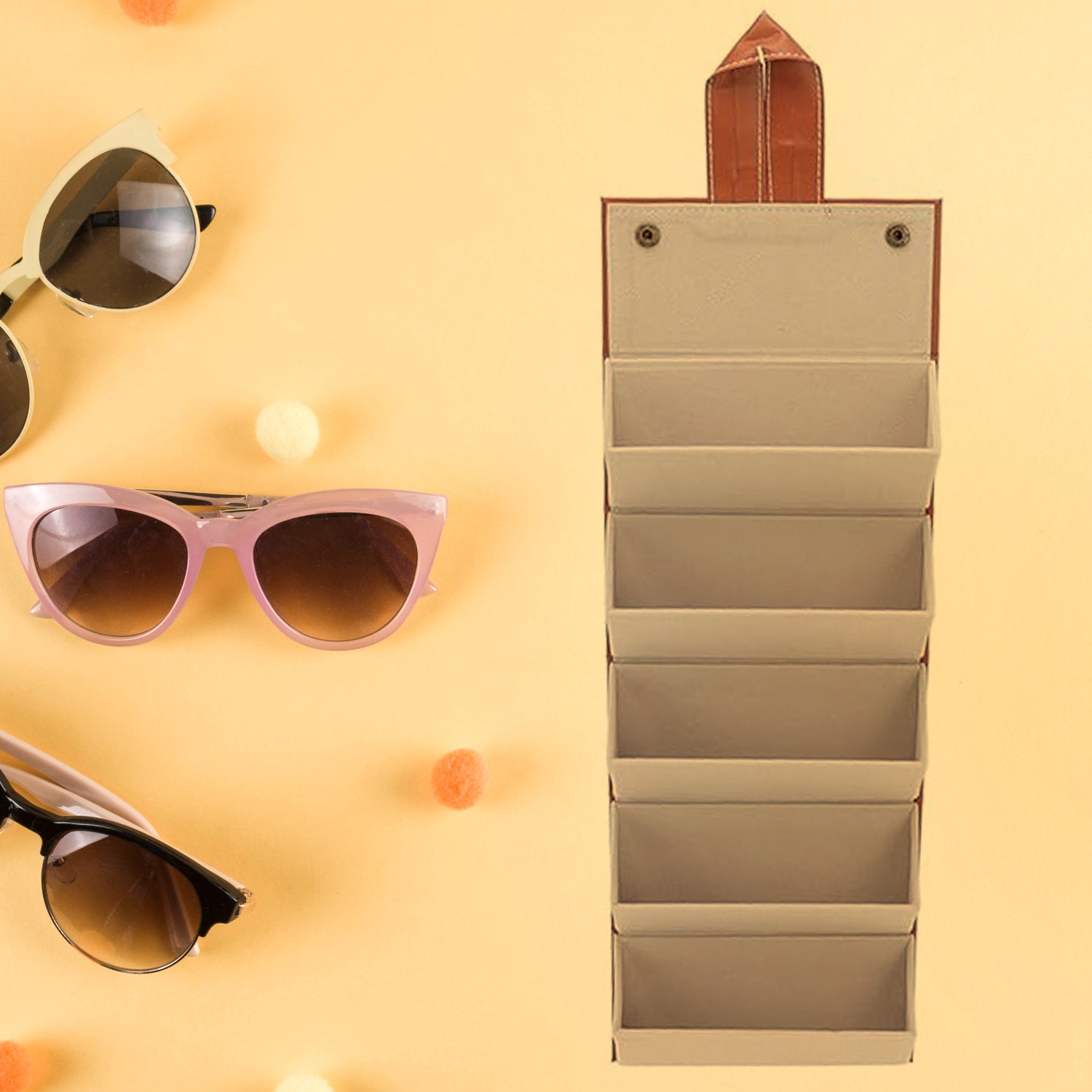 17753 5 Slots Sunglasses Organizer Box Glass Holder Box Spectacle Case Of Sunglasses Specs Case Foldable Travel Glasses Case Storage (1 Pc) - Springkart 